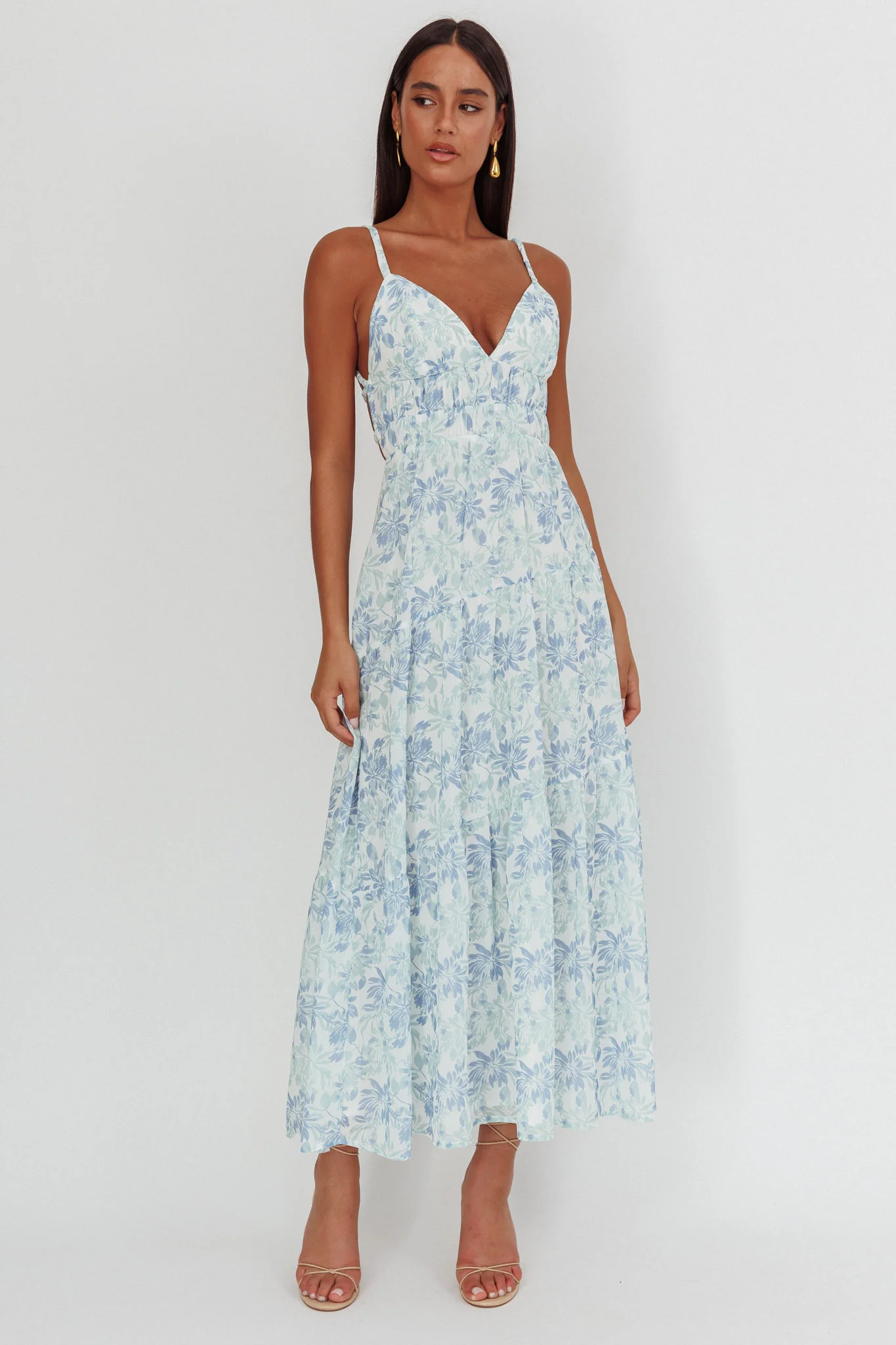 South Pacific Strappy Back Maxi Dress Floral Blue - Sonourner