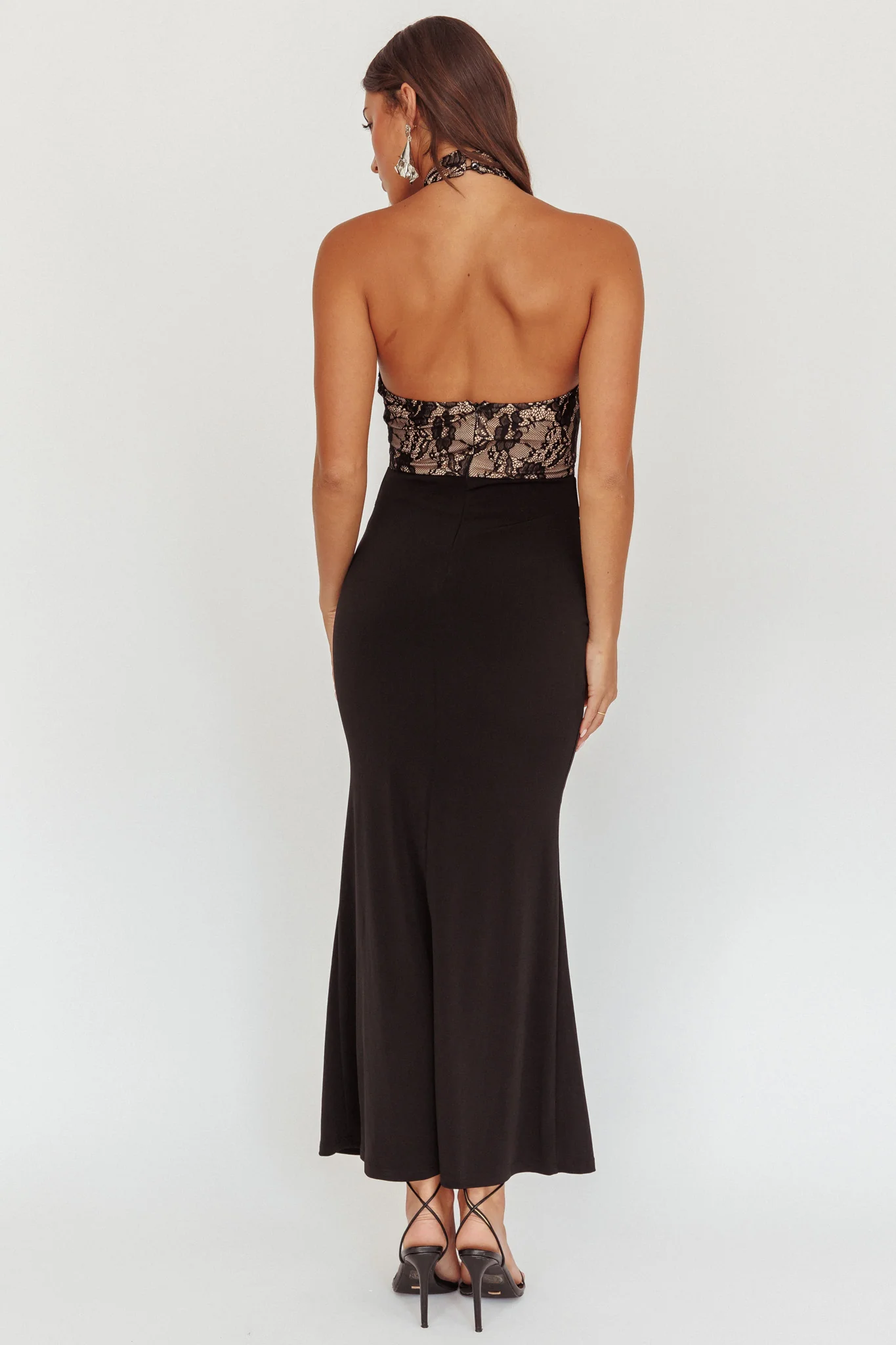 Lovelight Lace Bodice Halter Maxi Dress Black - Sonourner