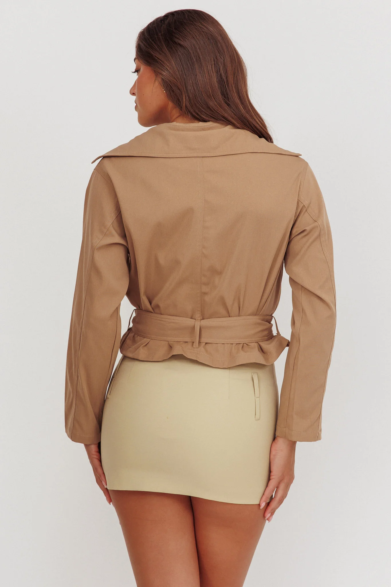 Envision Crop Waist Tie Jacket Tan - Sonourner
