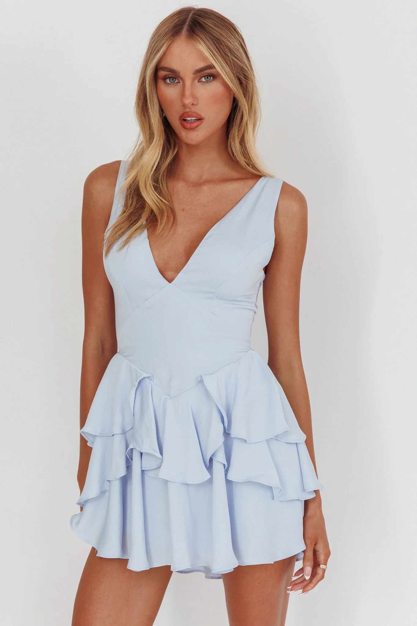 Like Me Tied Back Layered Mini Dress Sky - Sonourner