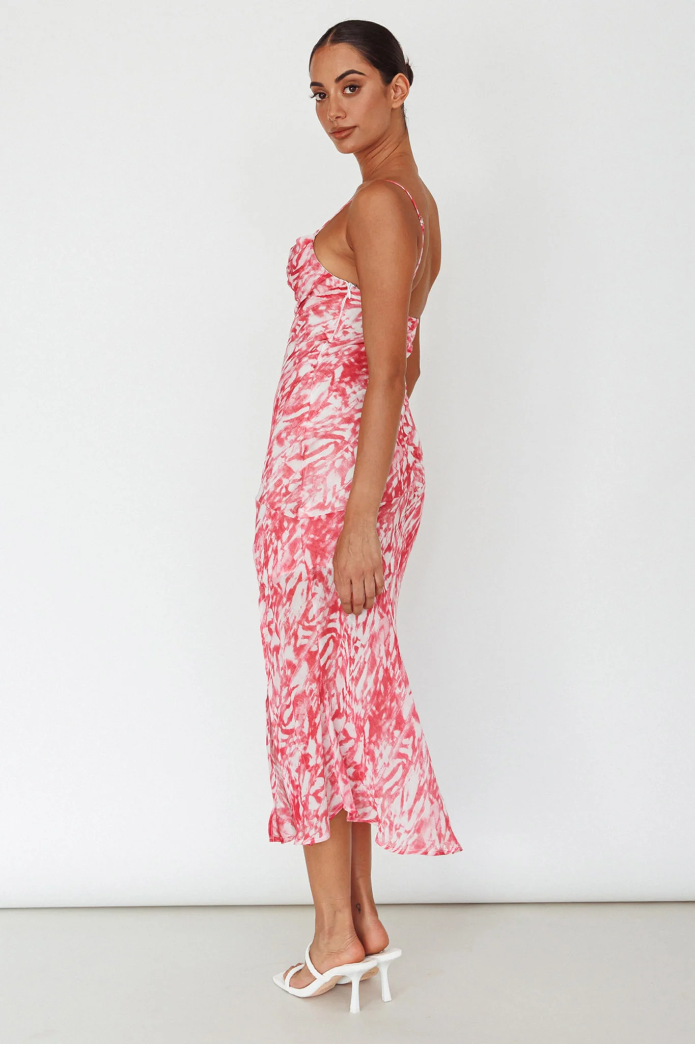 Well Versed Pleated Bust Front Split Dress Swirl Fuchsia - Sonourner