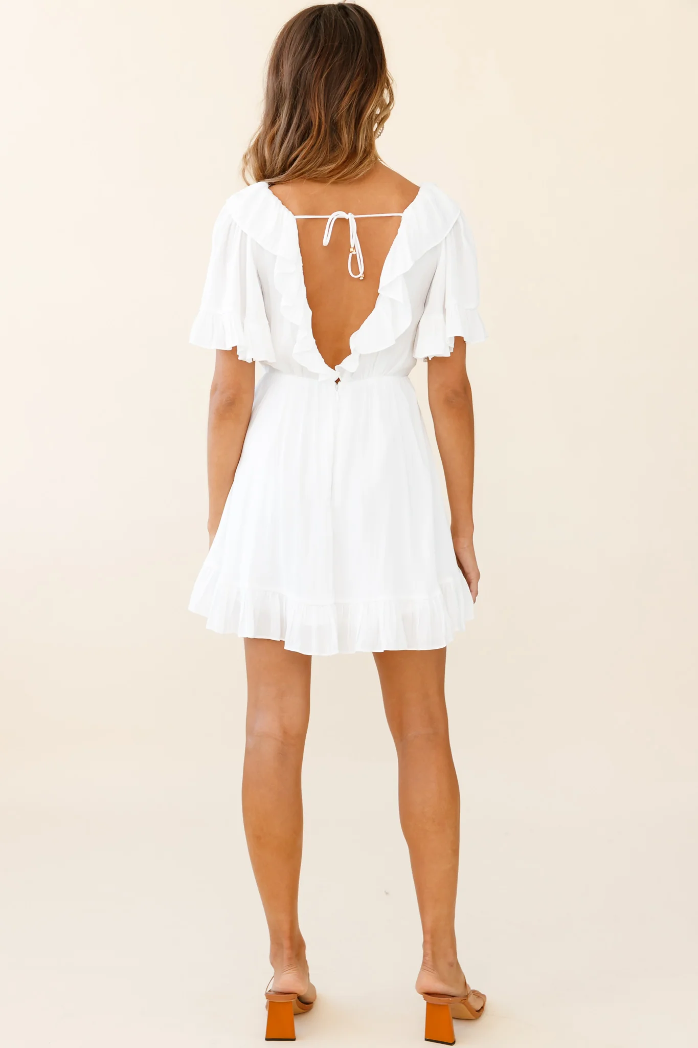 Malika Angel Sleeve Ruffle Trim Dress White - Sonourner