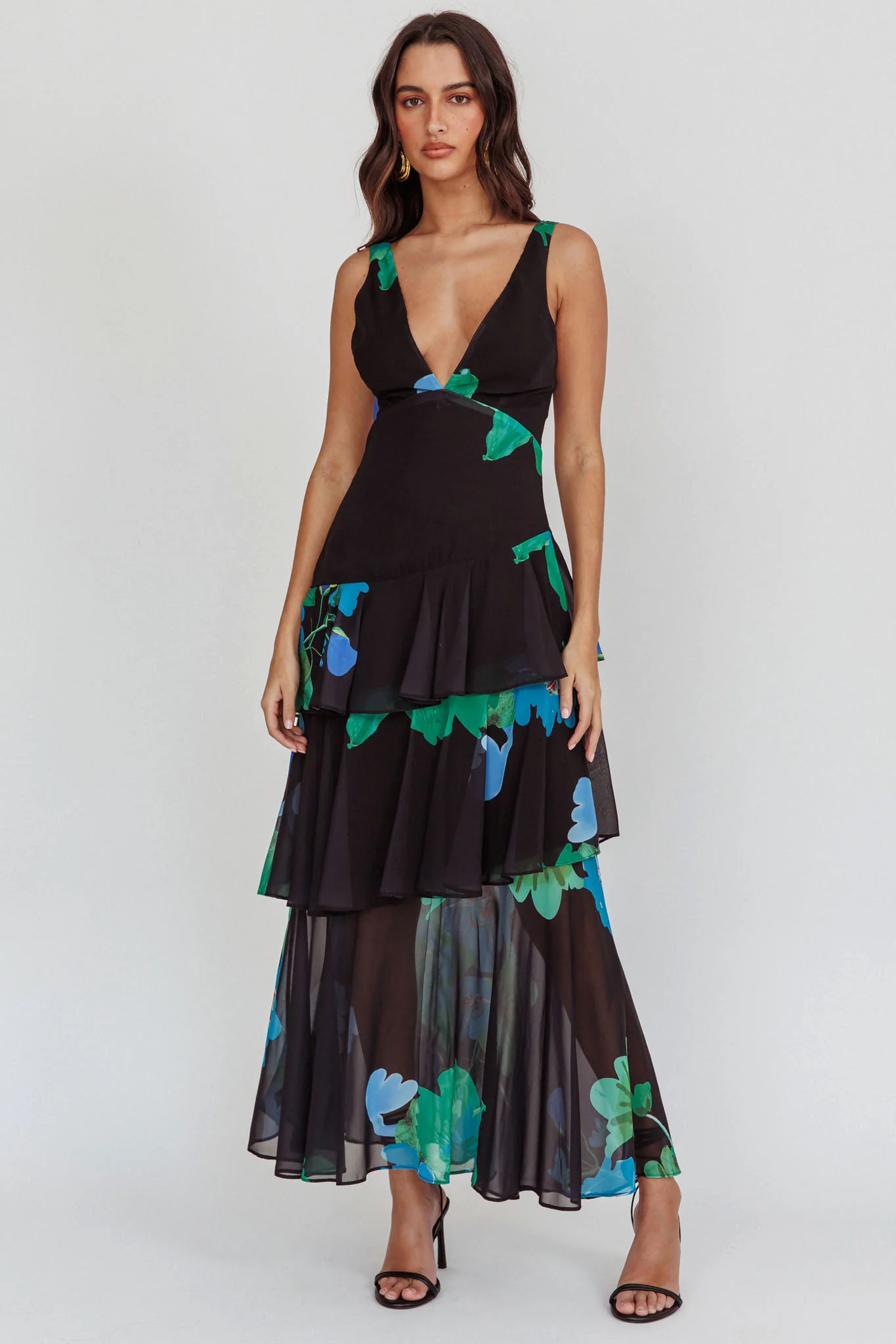 Veda Strappy Back Ruffle Maxi Dress Black - Sonourner