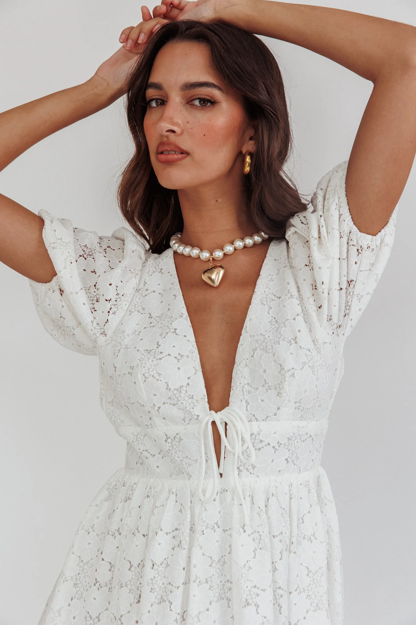 Sunday Kinda Love Puff Sleeve Lace Dress White - Sonourner