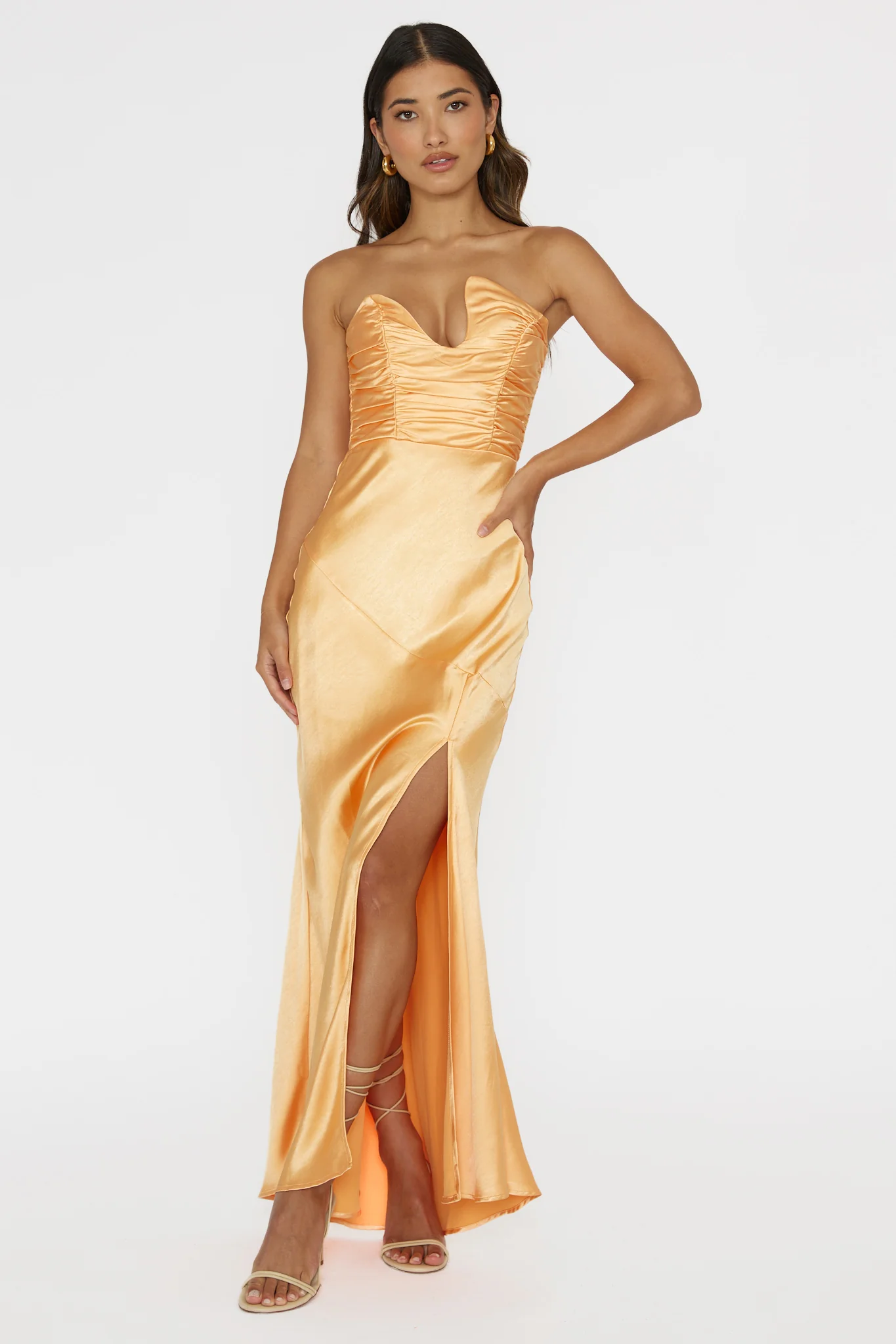 Blaise Asymmetric Neckline Maxi Dress Apricot - Sonourner