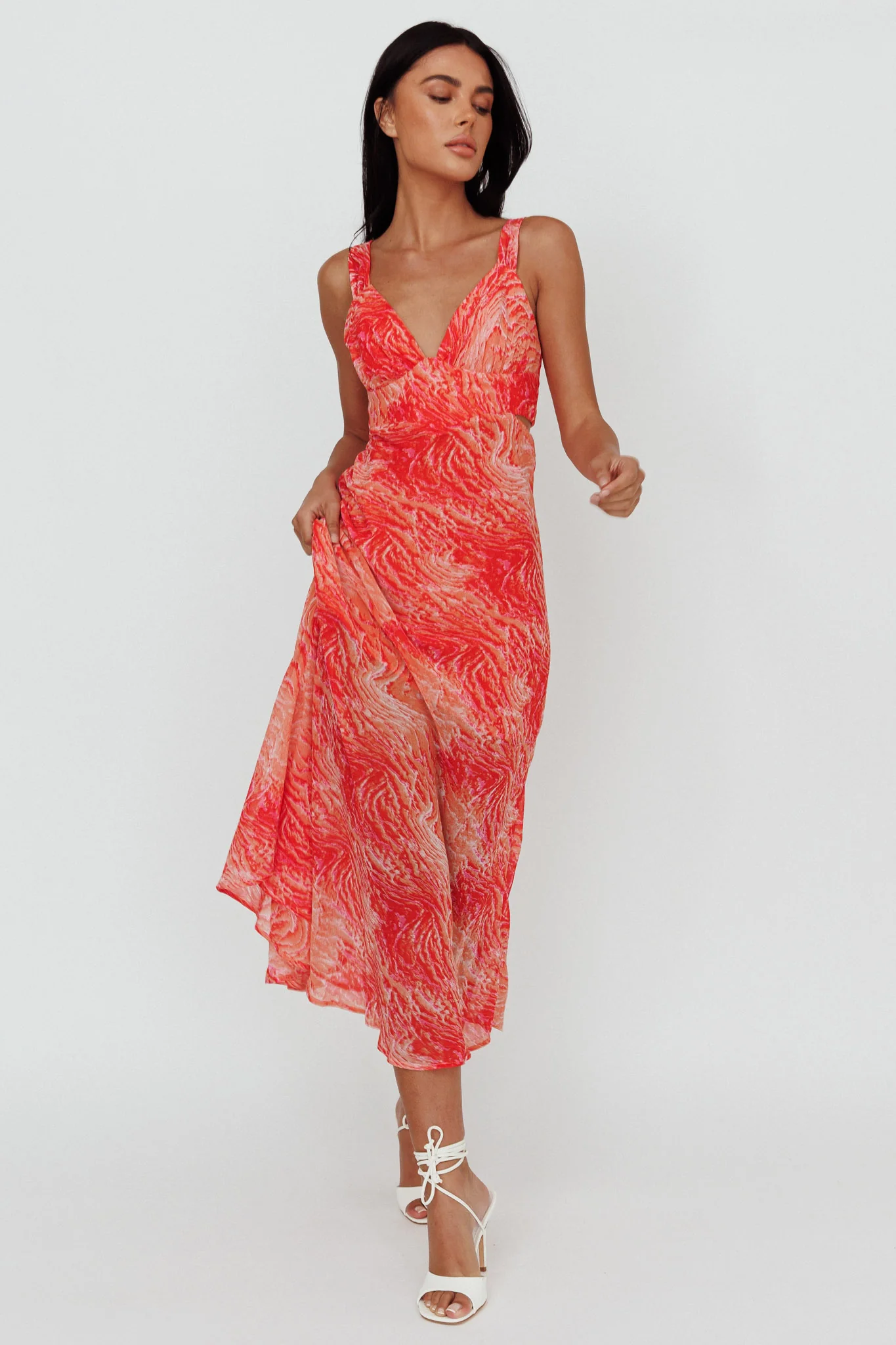 Willa Tie Back Midi Dress Print Peach - Sonourner
