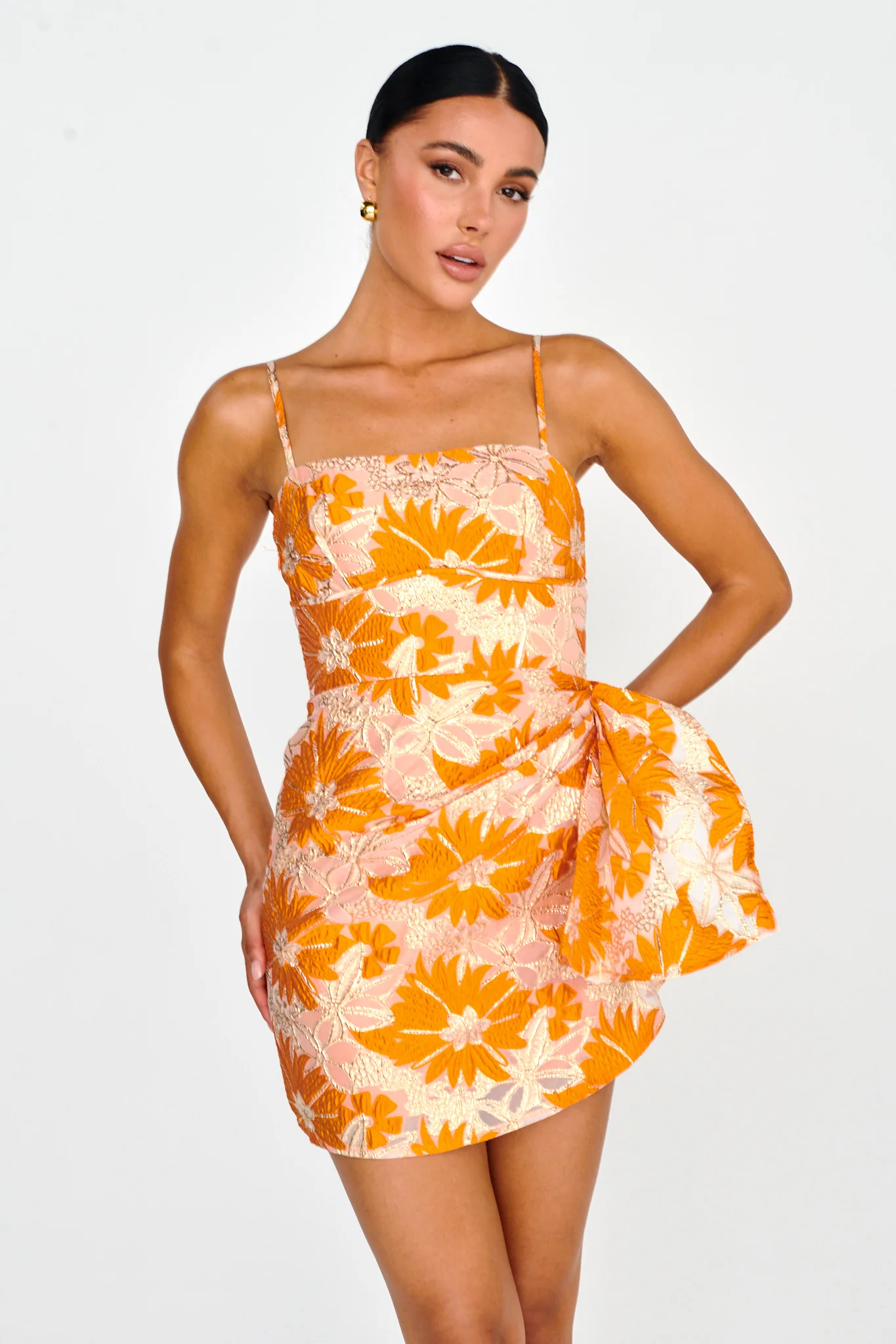 Sterling Gathered Waist Embroidery Mini Dress Orange - Sonourner