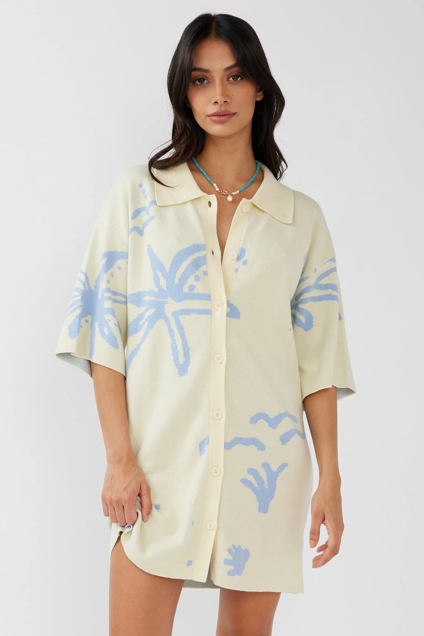 Nalani Button Up Knit Dress Lemon/Baby Blue - Sonourner