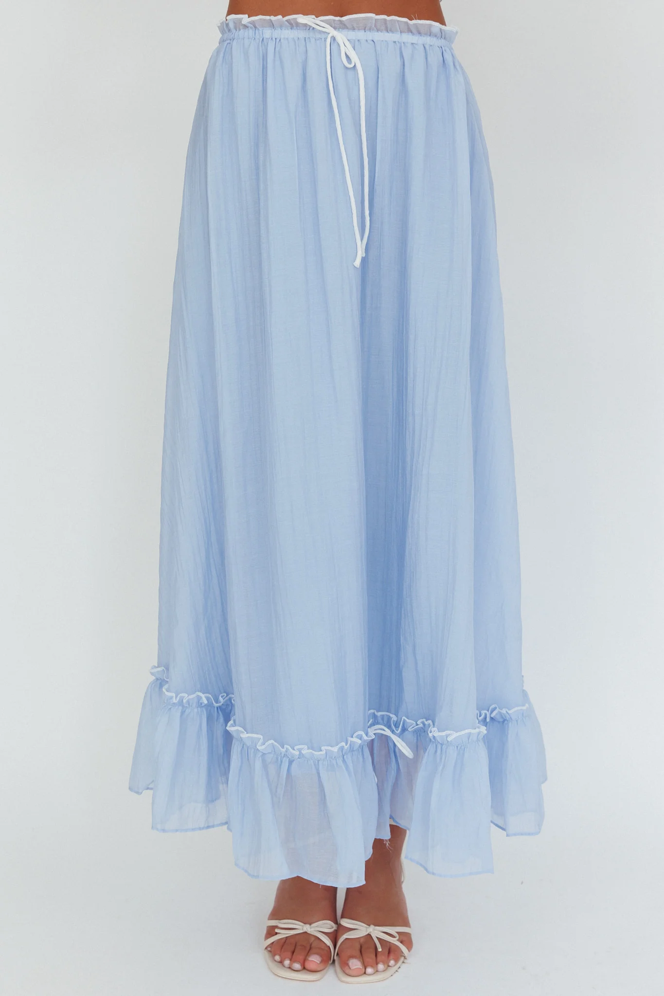 Maidens Tie Detail Overlock Maxi Skirt Cloud Blue - Sonourner