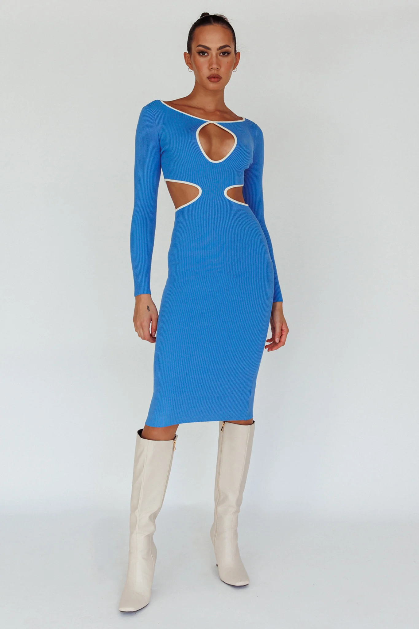 Jovie Keyhole Knit Midi Dress Blue - Sonourner