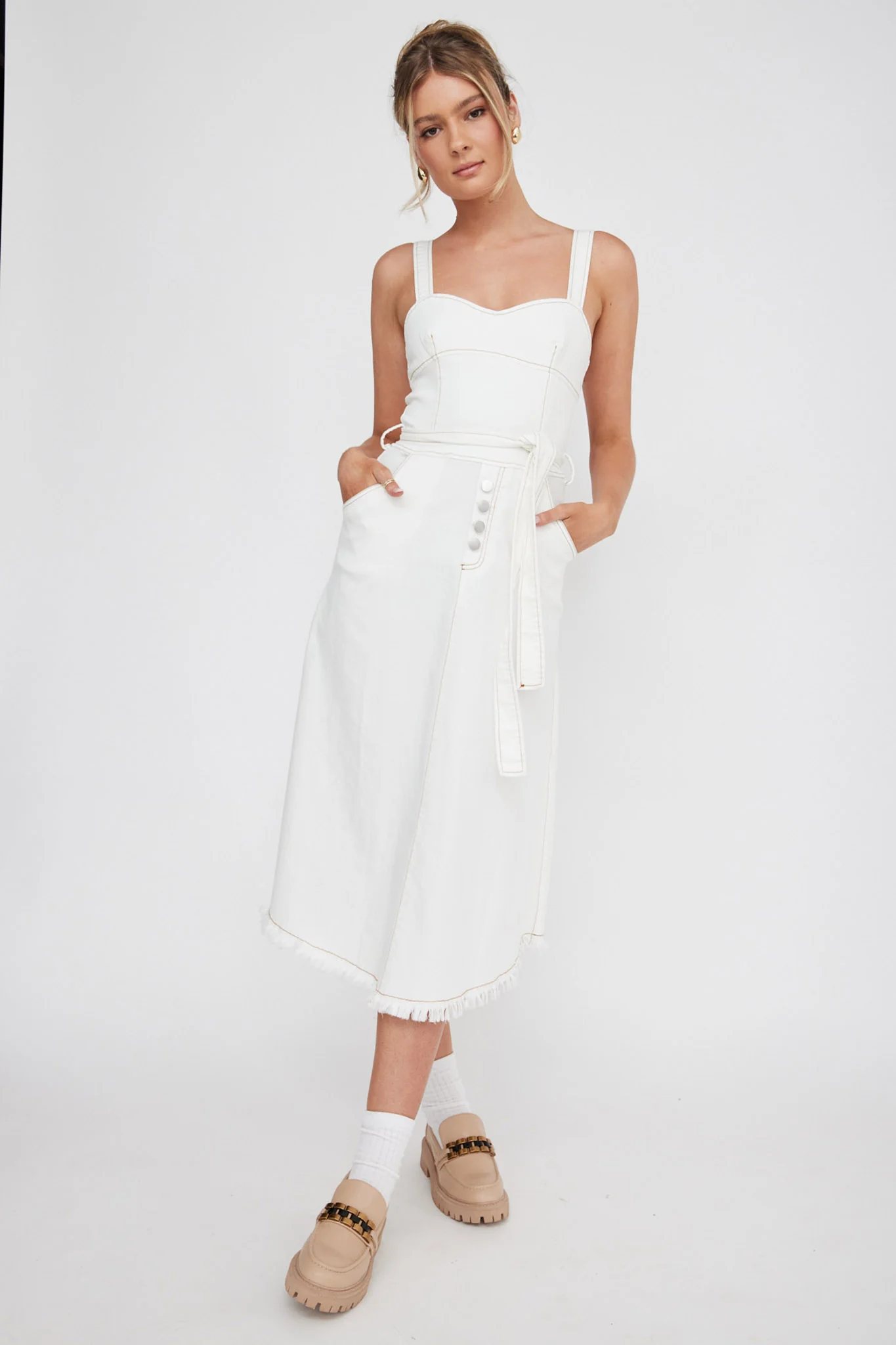 Zenyl Raw Hem Midi Dress Butter - Sonourner
