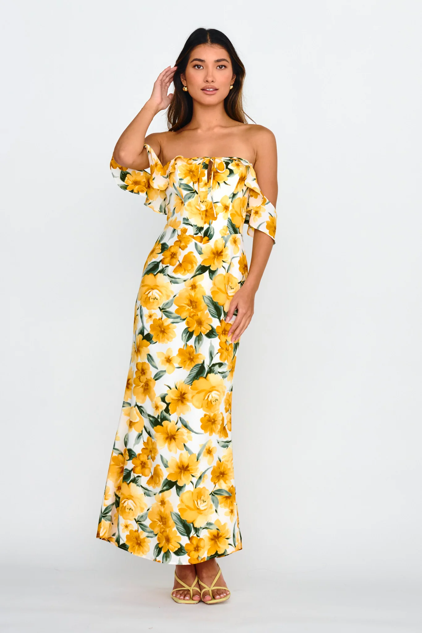New Era Off Shoulder Maxi Dress Floral Yellow - Sonourner