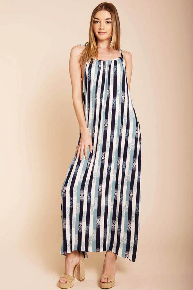 Tristan Stripped Maxi Dress Navy Beige - Sonourner