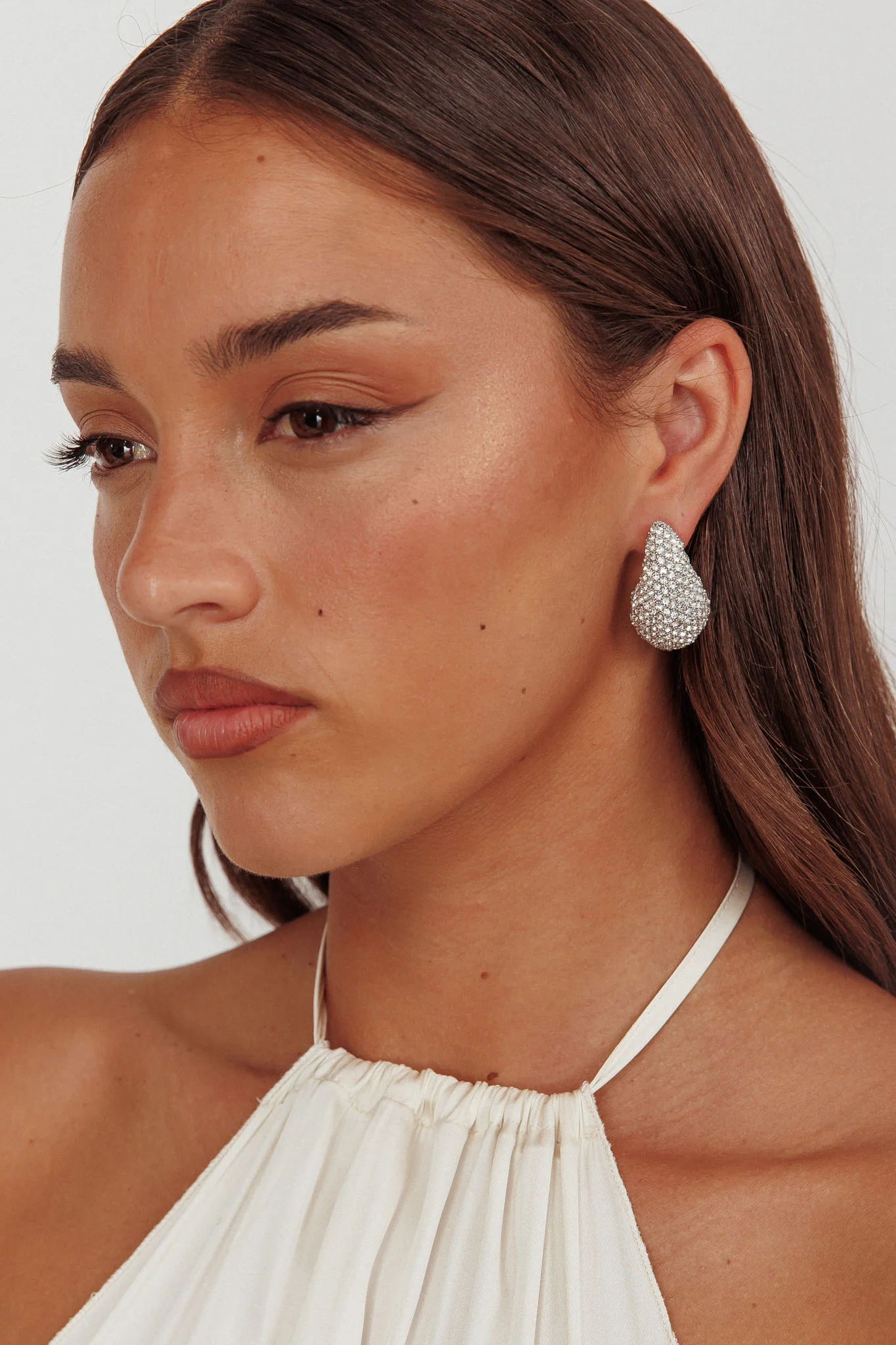 Nebula Pave Teardrop Earrings Silver Diamante - Sonourner