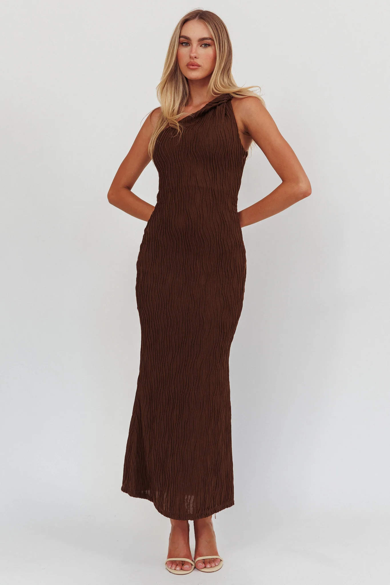 Lingering Love One-Shoulder Twist Maxi Dress Chocolate - Sonourner