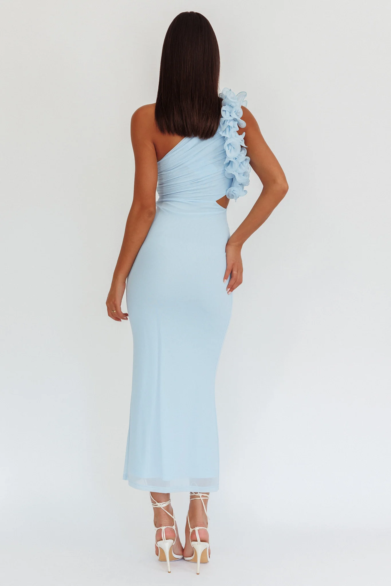Deanna One-Shoulder Ruffle Maxi Dress Light Blue - Sonourner