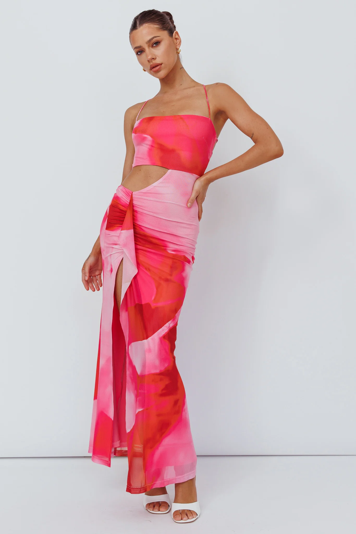 Alejandre Cut-Out Tied Maxi Dress Print Pink - Sonourner