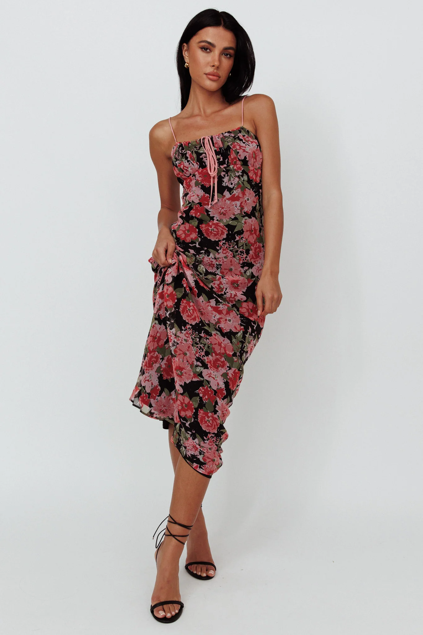 Essence String Tie Bust Maxi Dress Floral Black - Sonourner
