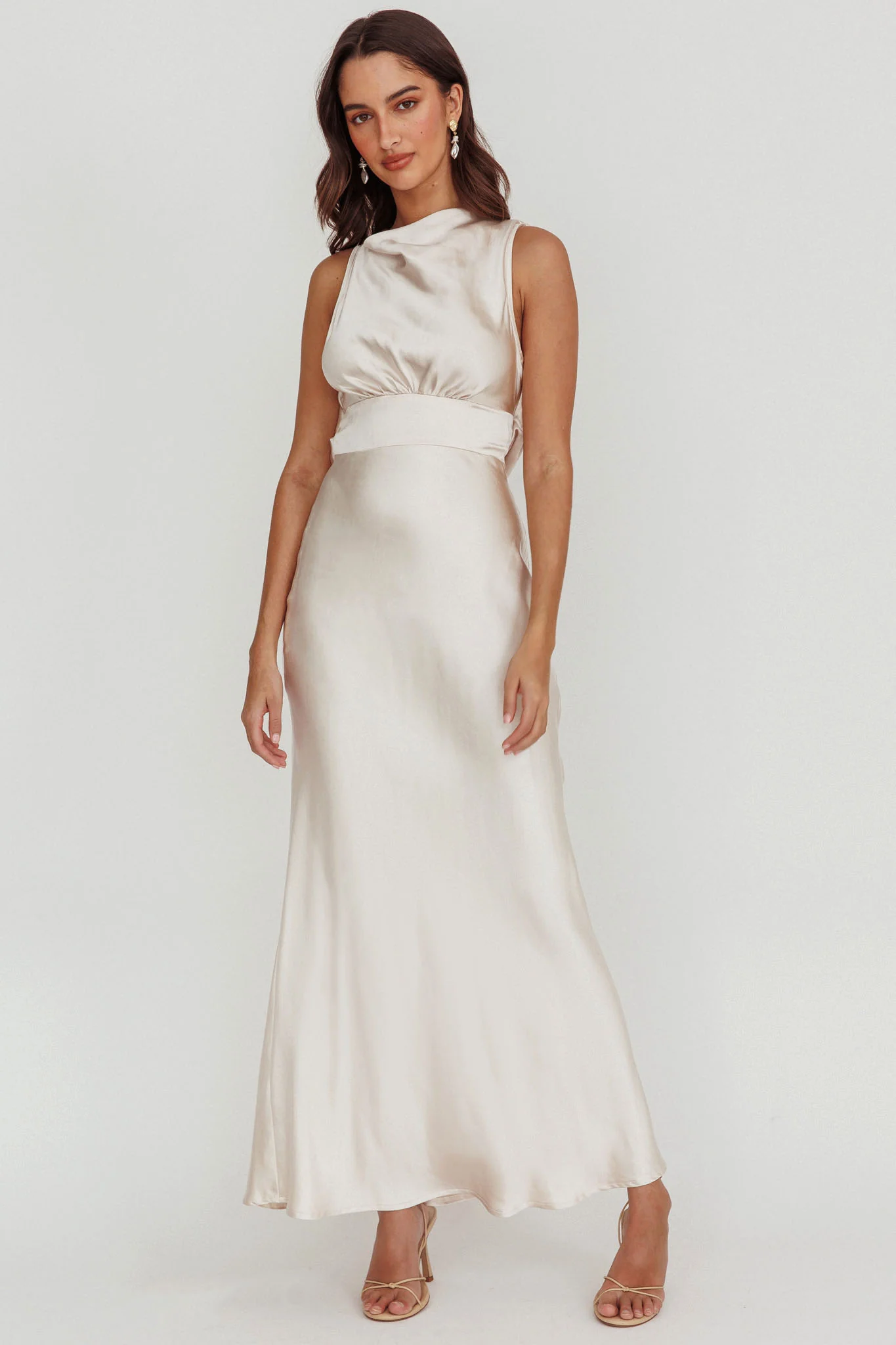 Isabella Satin Maxi Dress Champagne - Sonourner