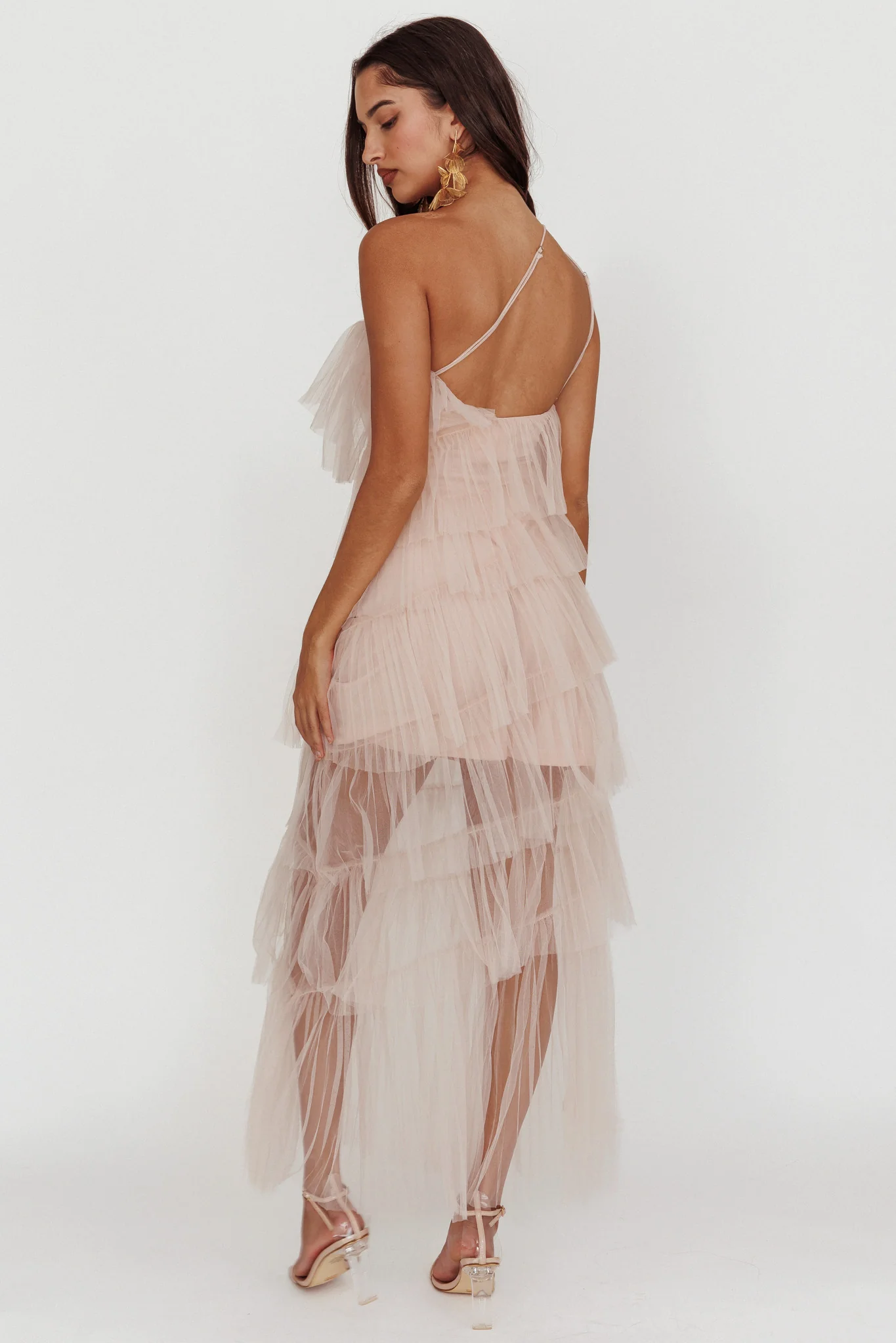 Arrabel Tiered Ruffle Tulle Maxi Dress Blush - Sonourner