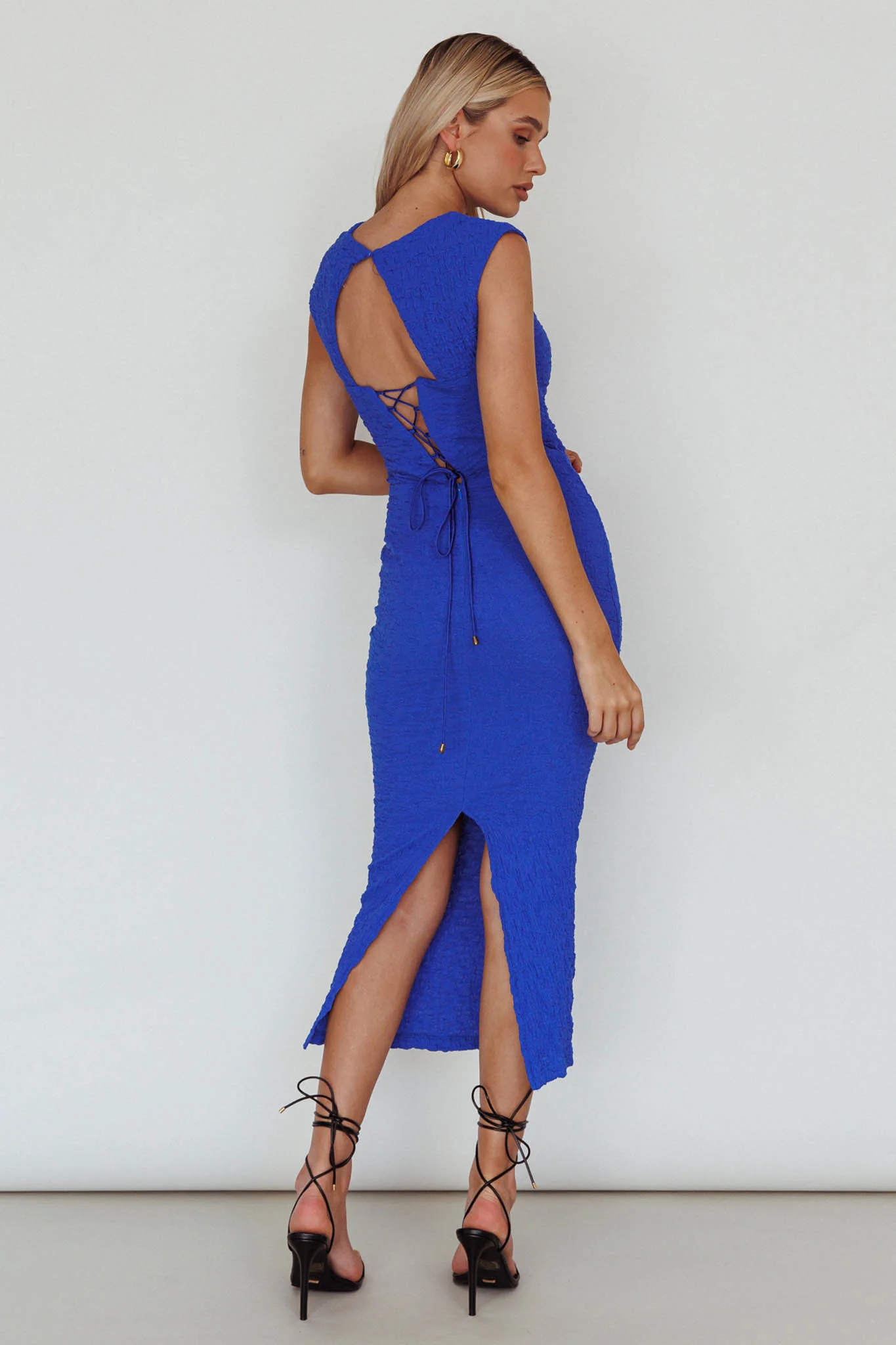 Osaka Lace-Up Back Midi Dress Cobalt - Sonourner