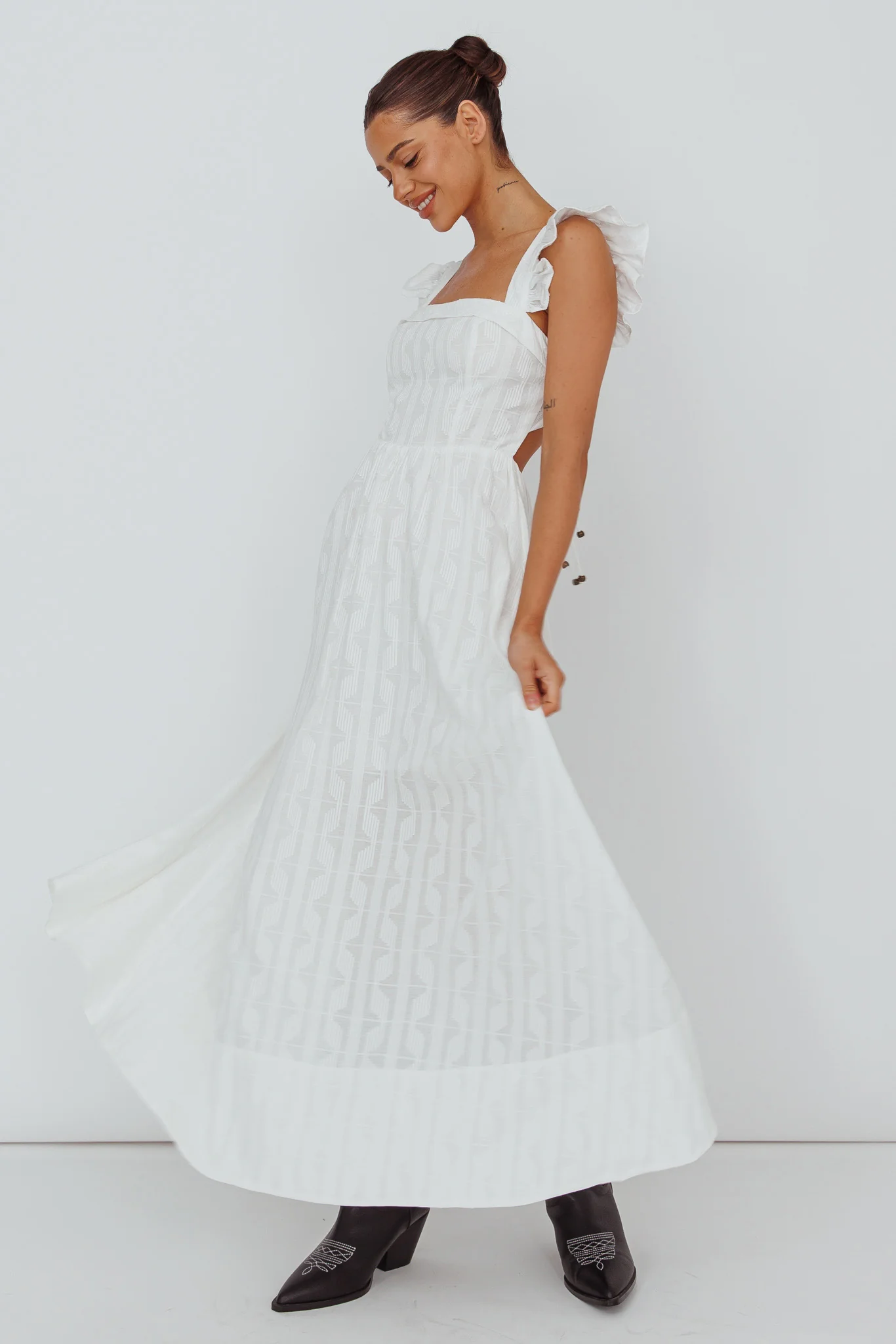 Greatest Hits Ruffle Strap Maxi Dress White - Sonourner