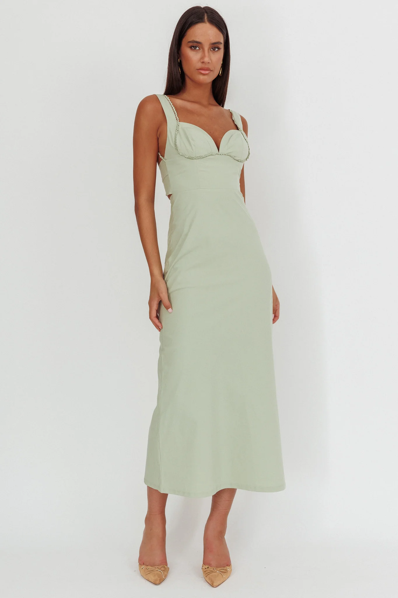 Moonlit Reverie Twist Back Maxi Dress Sage - Sonourner