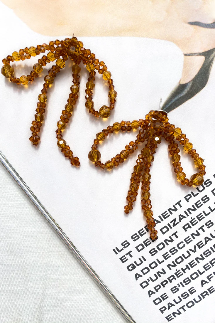 Flora Beaded Bow Earrings Tan - Sonourner