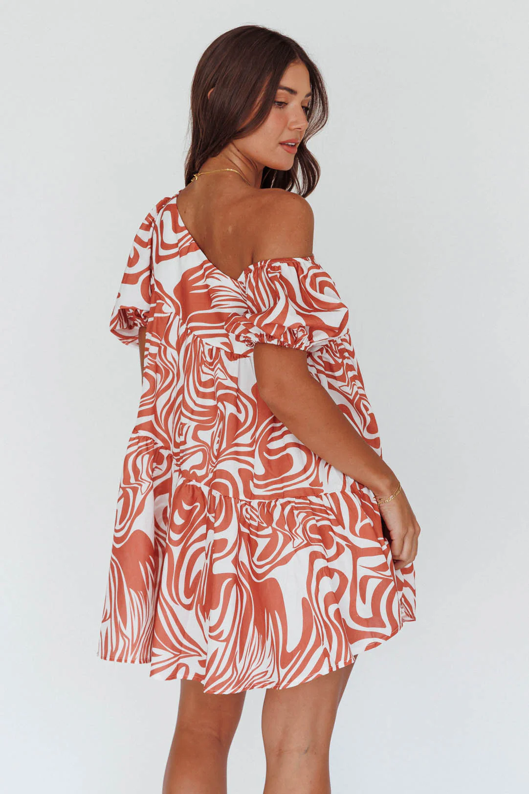 Villa Puff Sleeve One-Shoulder Dress Terracotta - Sonourner