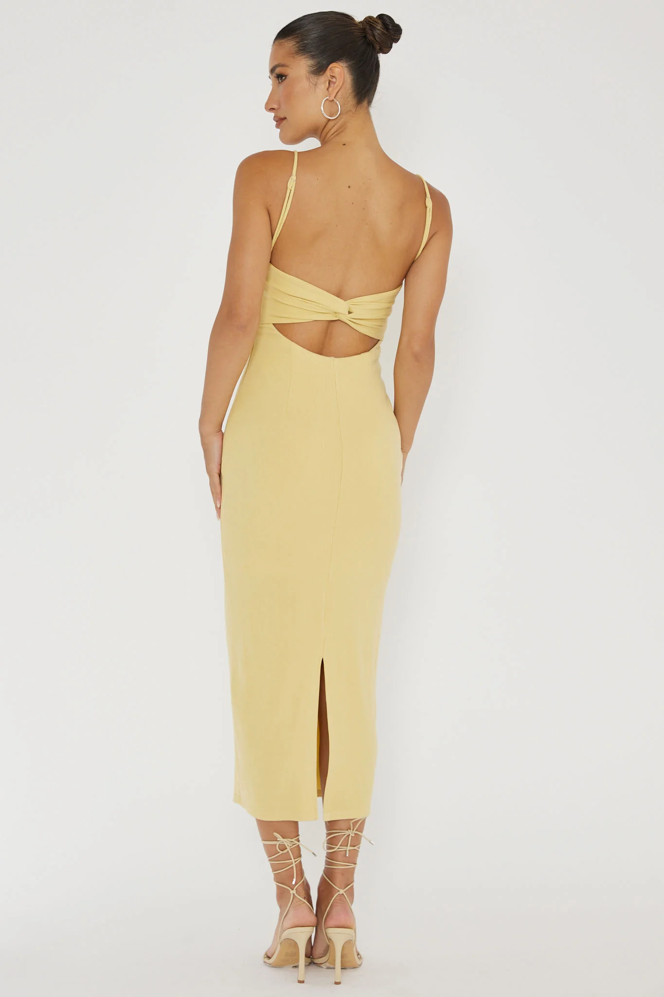 Namrata Twist Back Ribbed Midi Dress Lemon - Sonourner