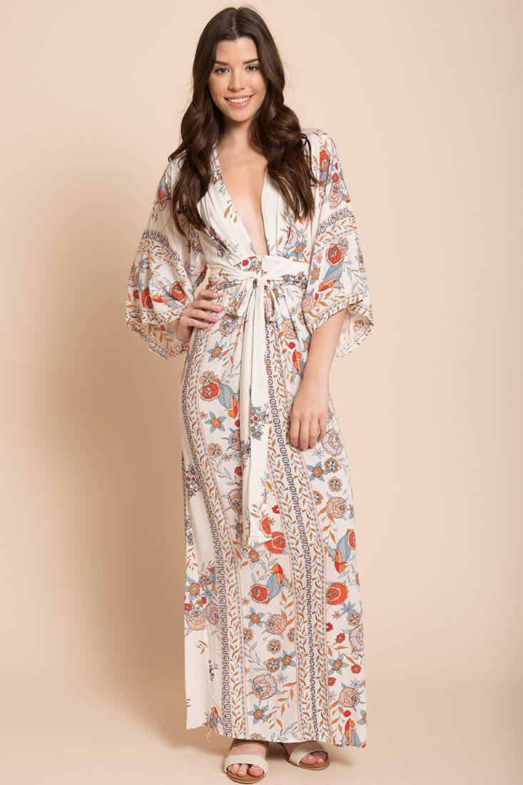 Kira Boho Floral Maxi Dress Orange - Sonourner