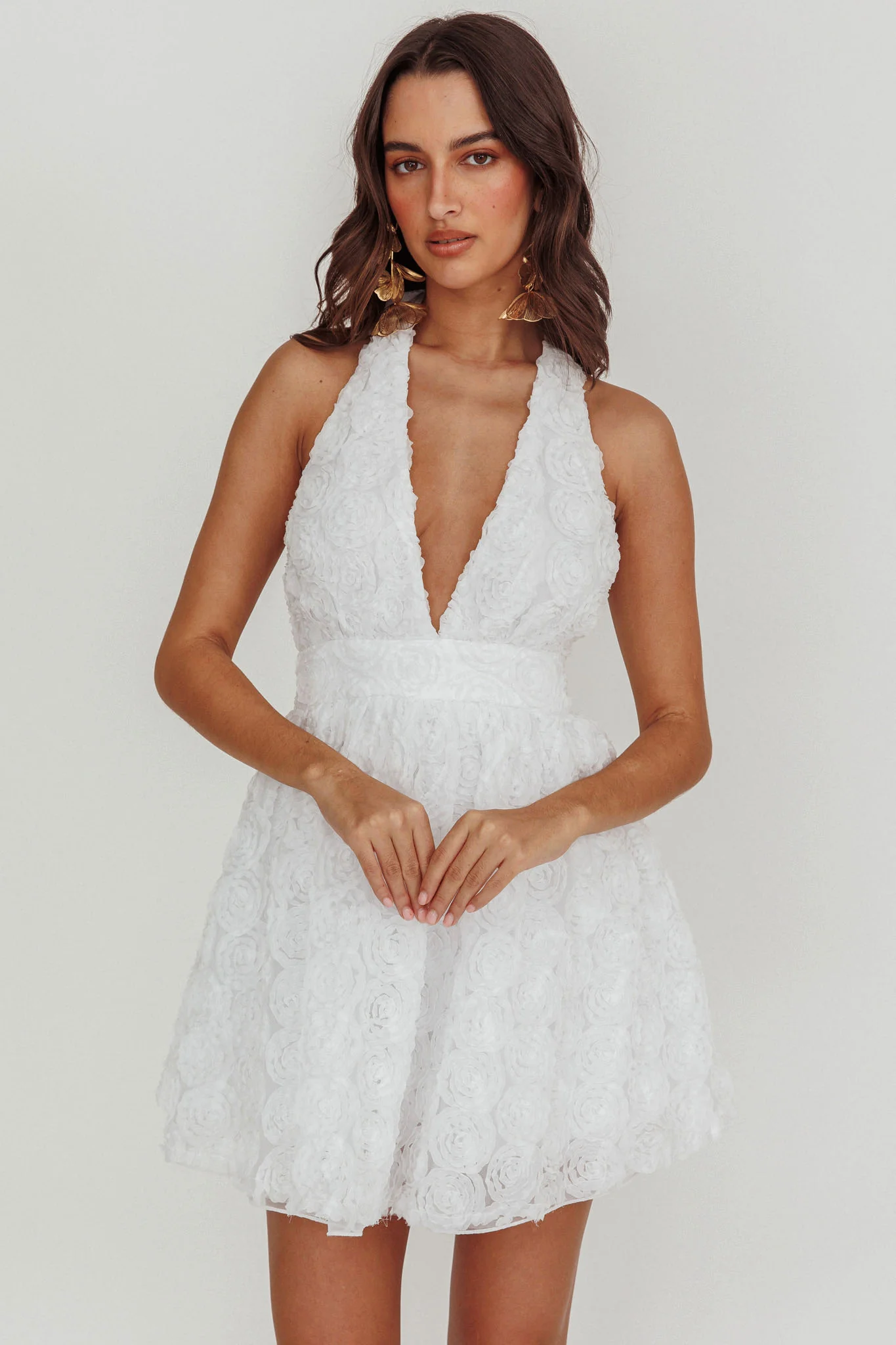 Lovelle Halter Neck Rosette Mini Dress White - Sonourner