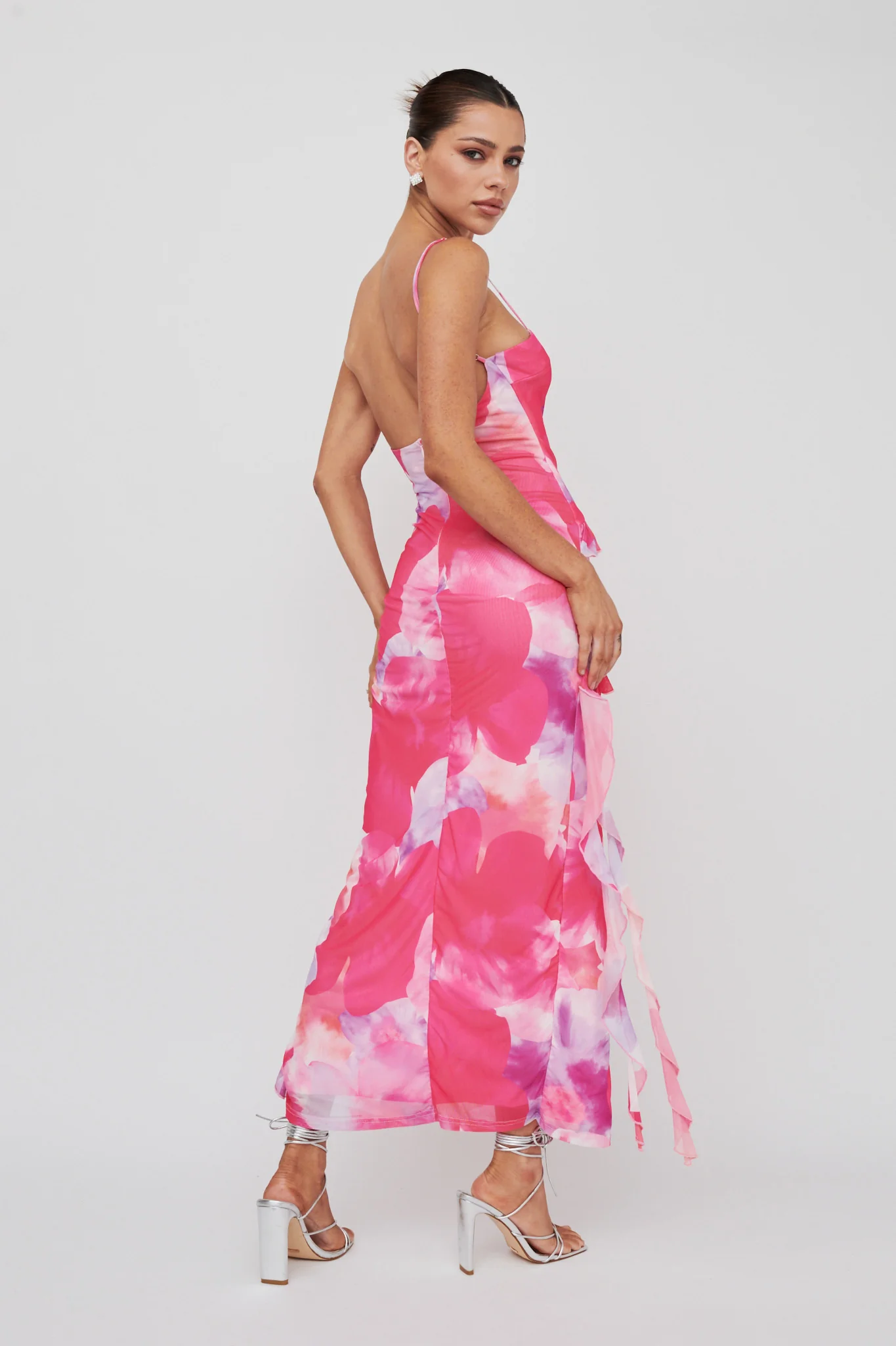 Crush On You Split Ruffle Midi Dress Pink - Sonourner