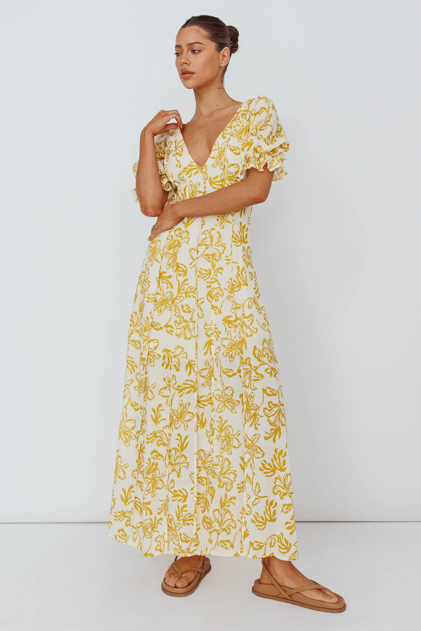 Sitting Pretty Pintuck Pleat Puff Sleeve Dress Yellow - Sonourner