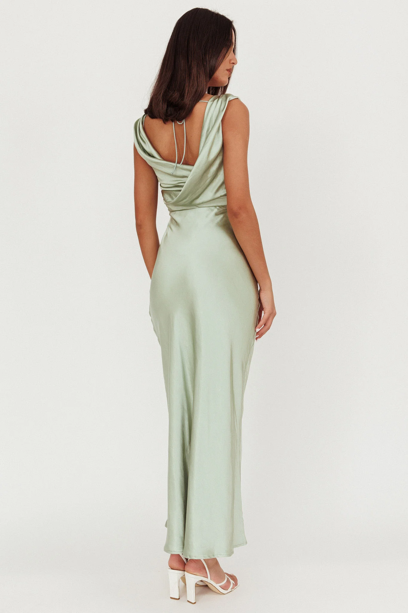 Chills Cowl Neck Satin Maxi Dress Sage - Sonourner