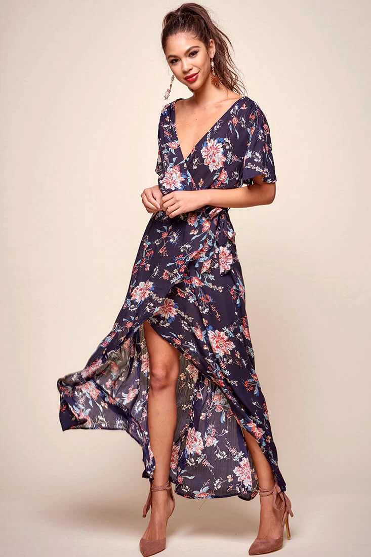 Cheri Floral Wrap Maxi Dress Navy - Sonourner