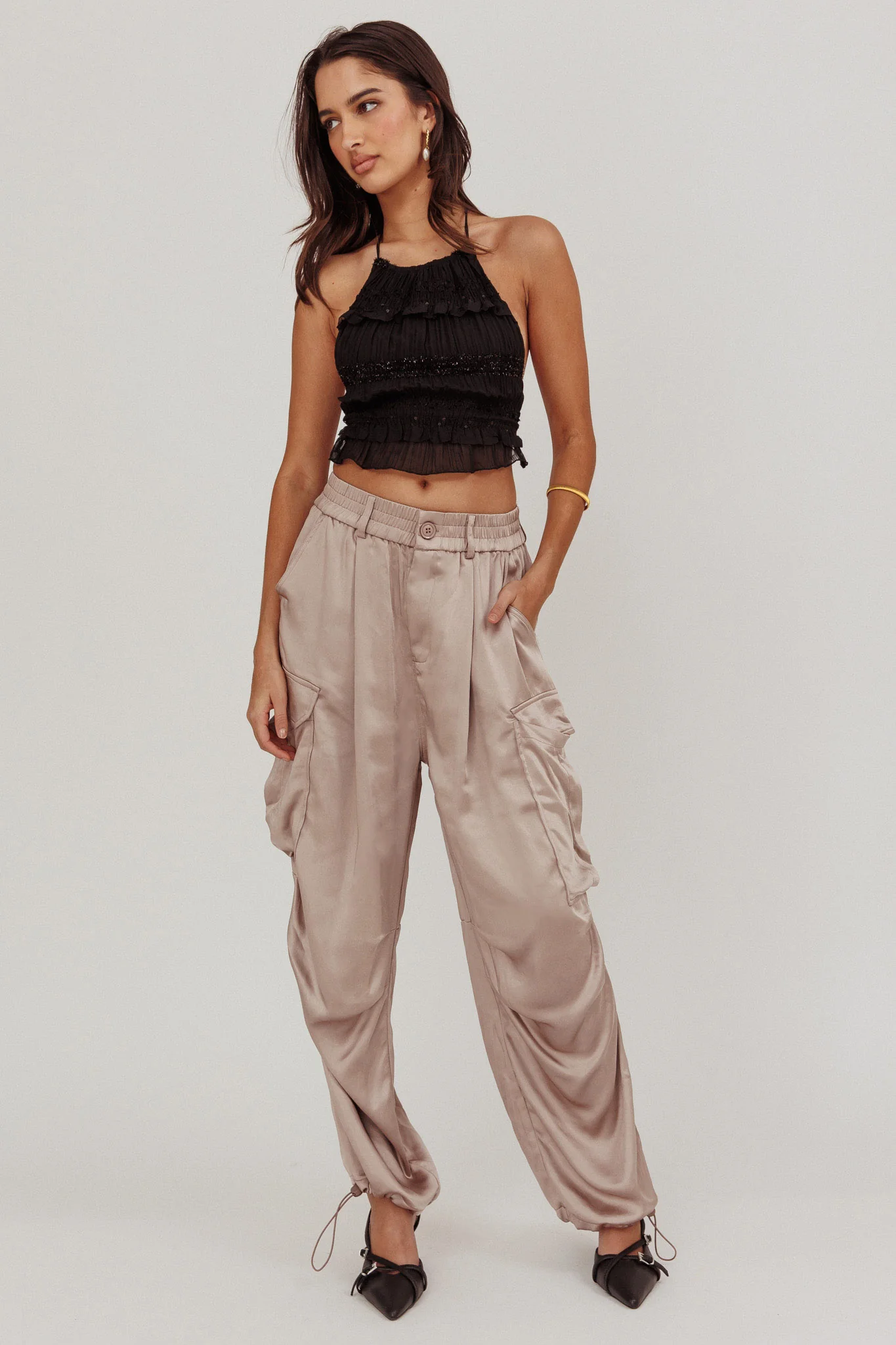 Betty Satin Cargo Pant Mink - Sonourner