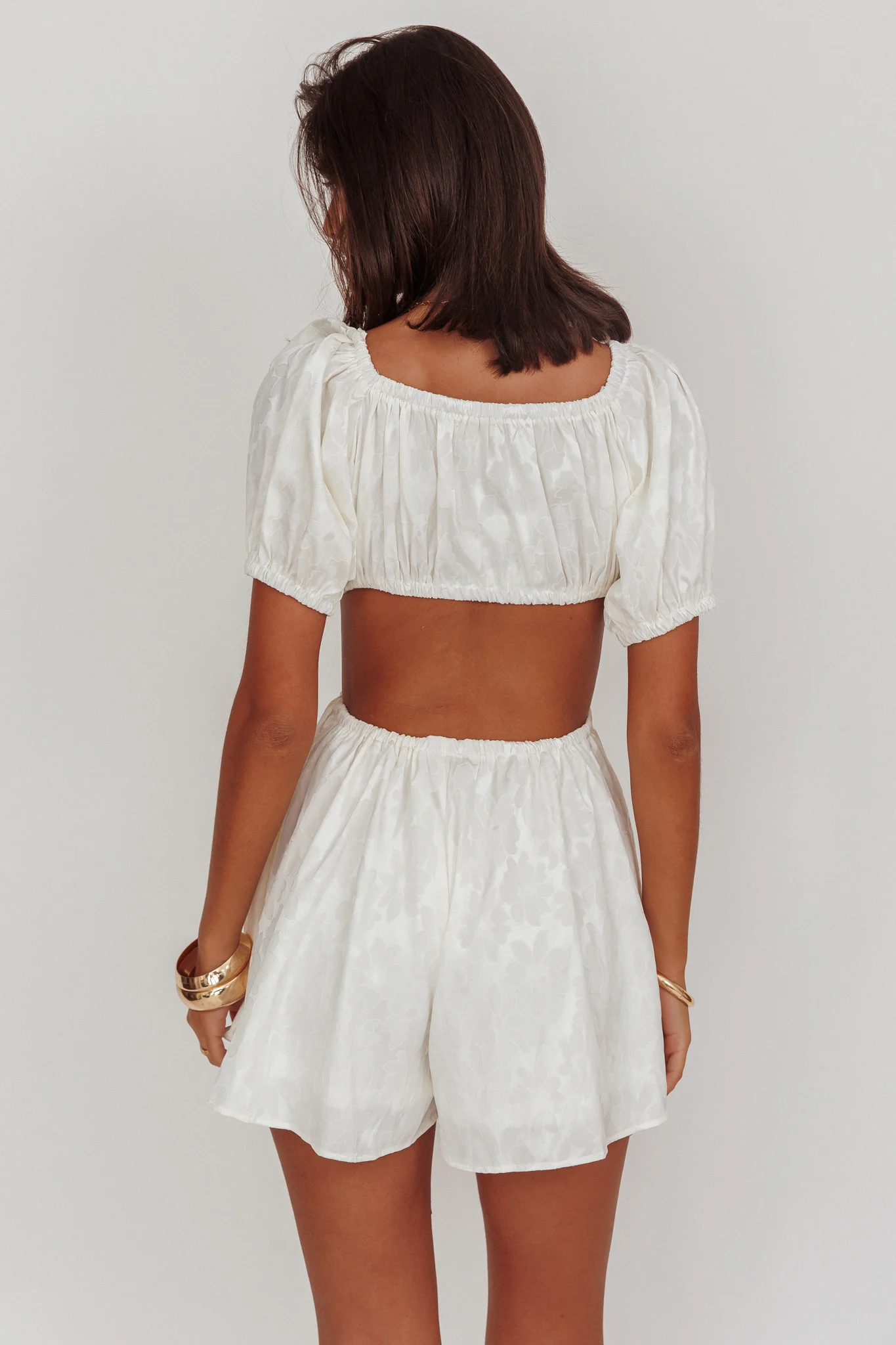 See The Light Puff Sleeves Romper Ivory - Sonourner