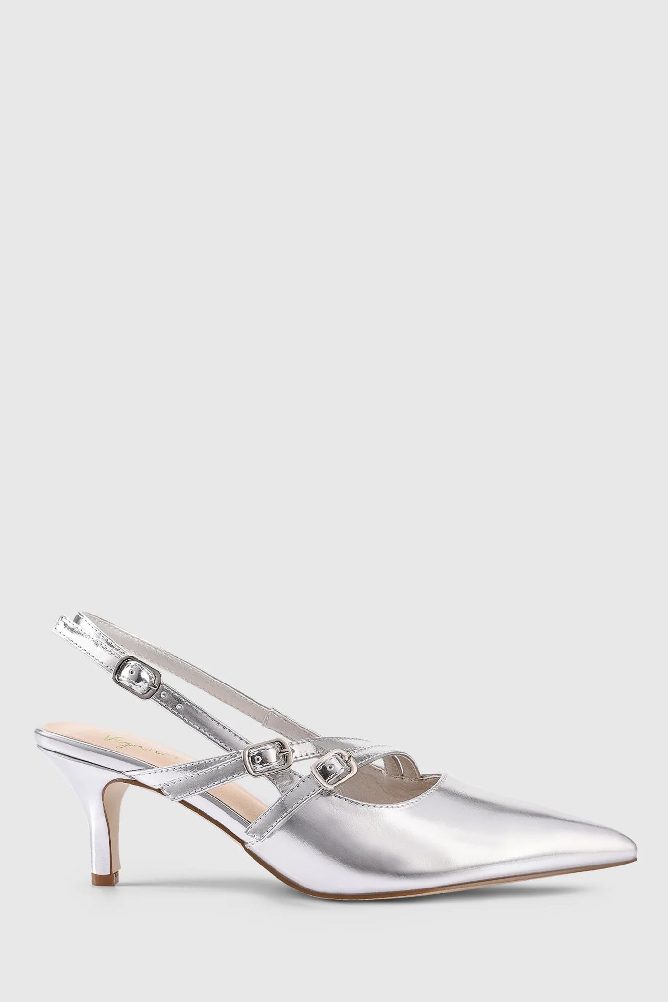 VERALi Zedd Point Toe Kitten Heels Silver Metallic - Sonourner