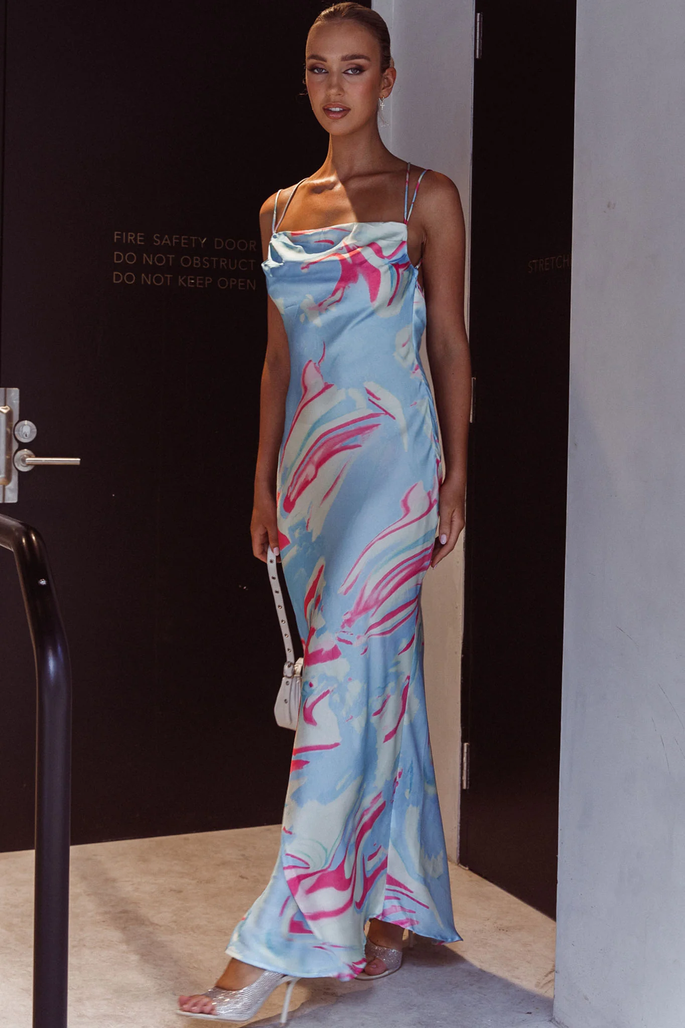 Moment With You Ruched Bust Midi Dress Swirl Blue/White - Sonourner