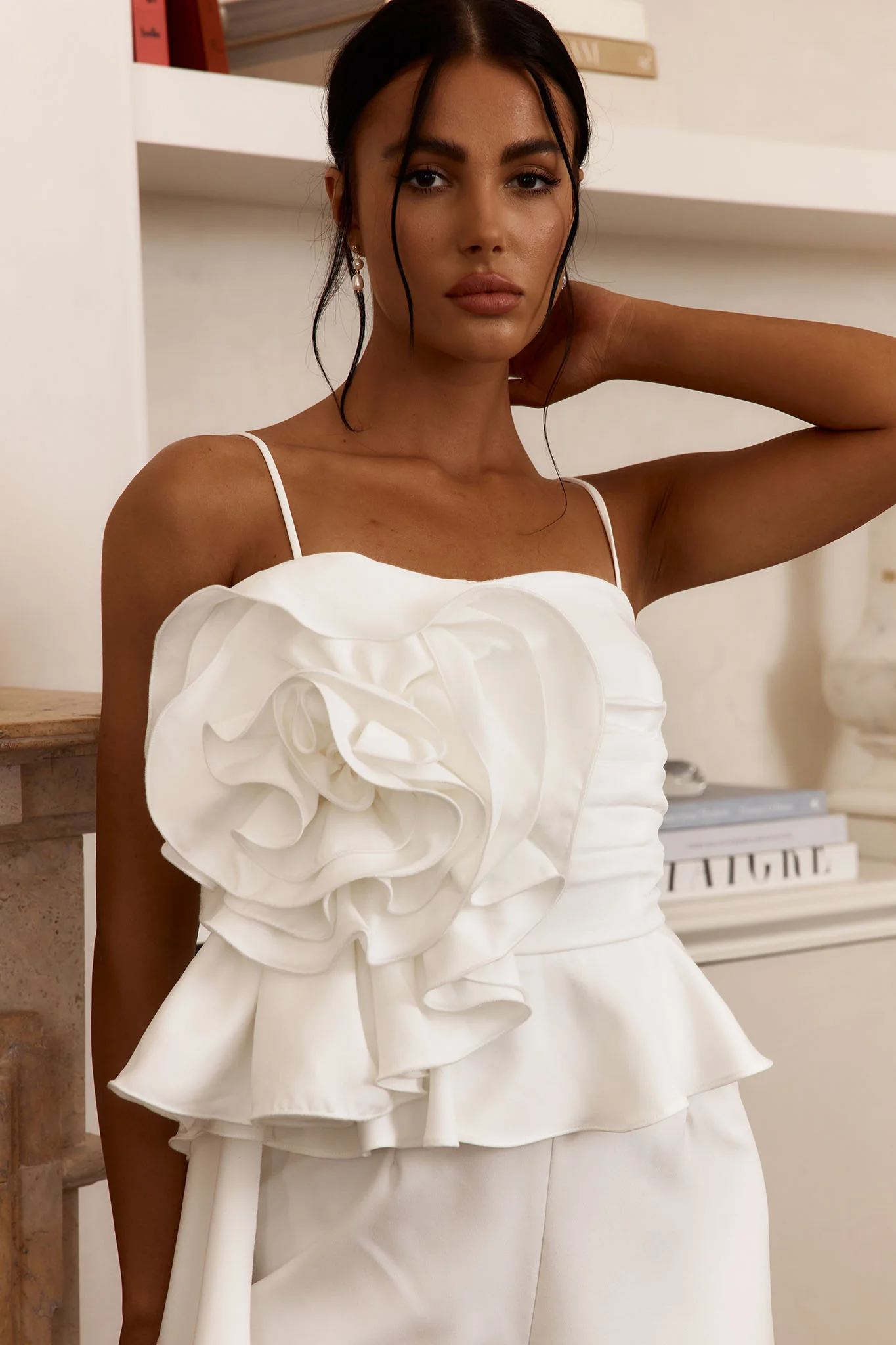 Fallon Ruffle Rose Cami Jumpsuit White - Sonourner