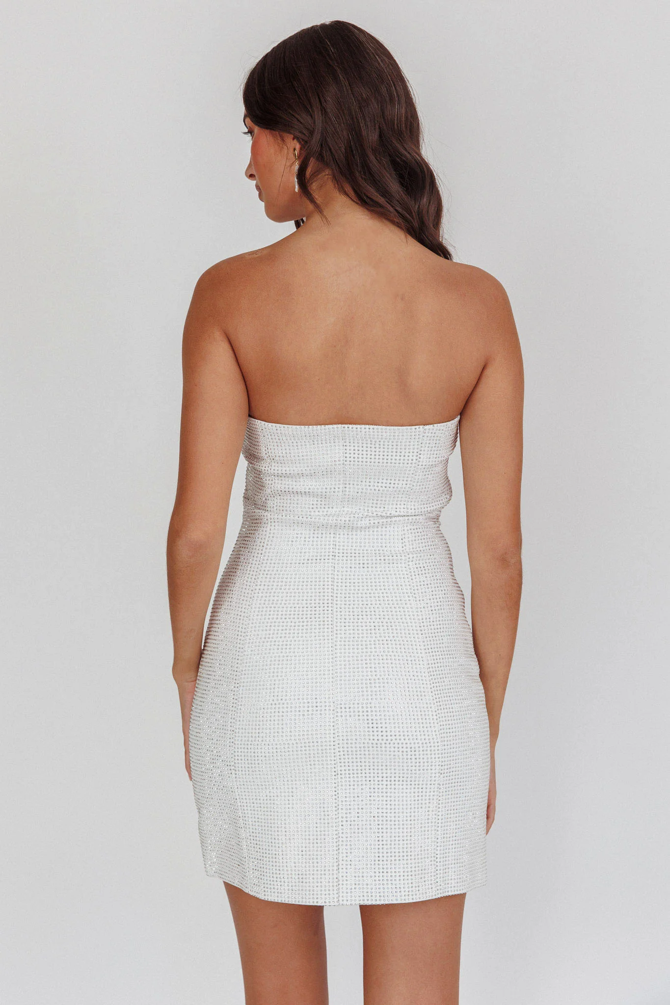 This Feeling Strapless Diamante Mini Dress White - Sonourner