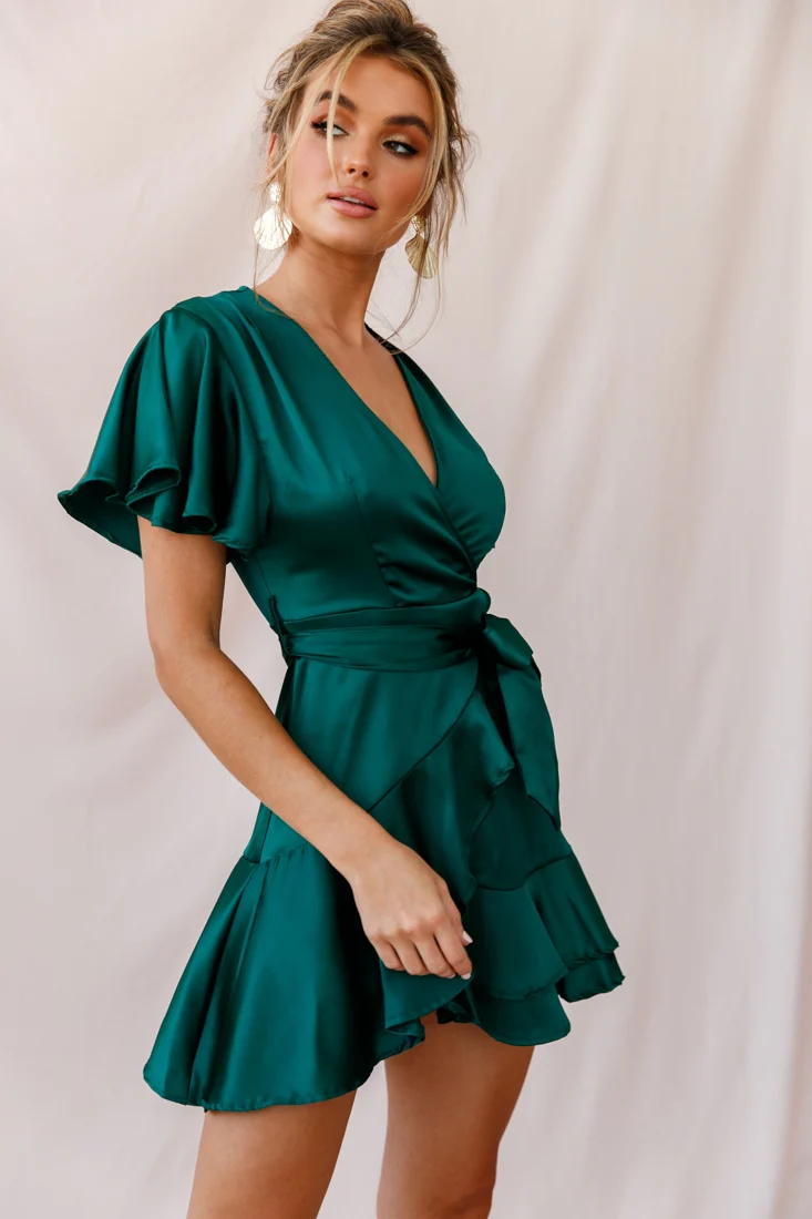 Cami Angel Sleeve Faux Wrap Dress Jade - Sonourner