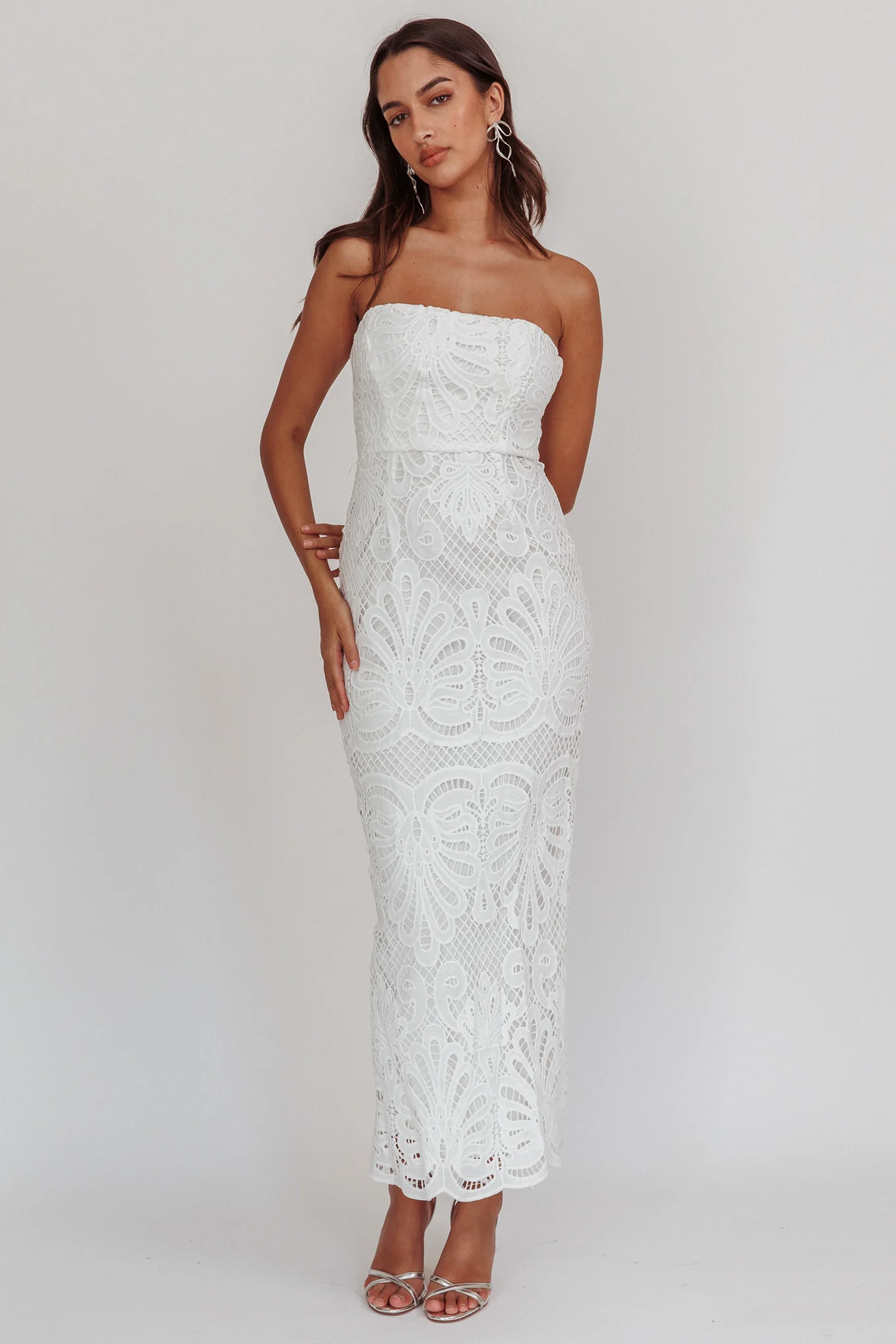 Bia Strapless Lace Embroidered Maxi Dress White - Sonourner