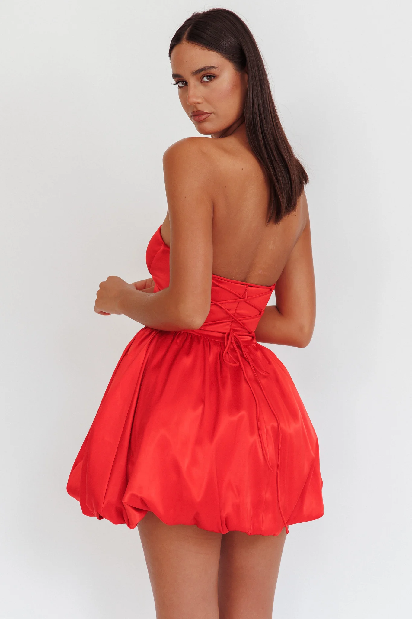 For Love Strapless Balloon Skirt Mini Dress Red - Sonourner