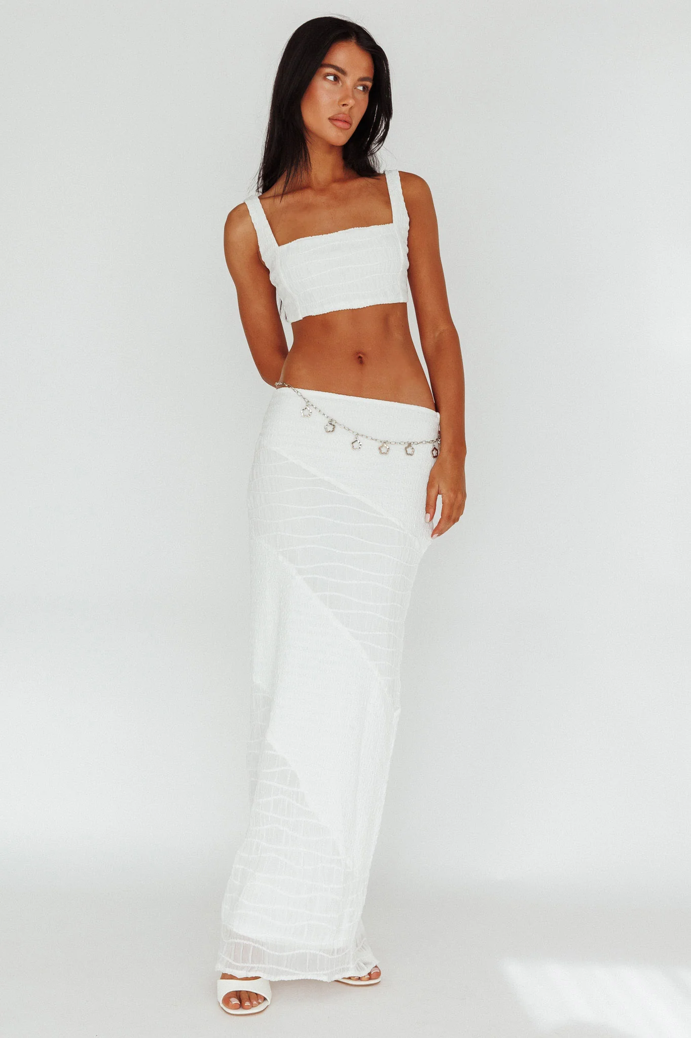 Bindi Puckered Midi Skirt White - Sonourner