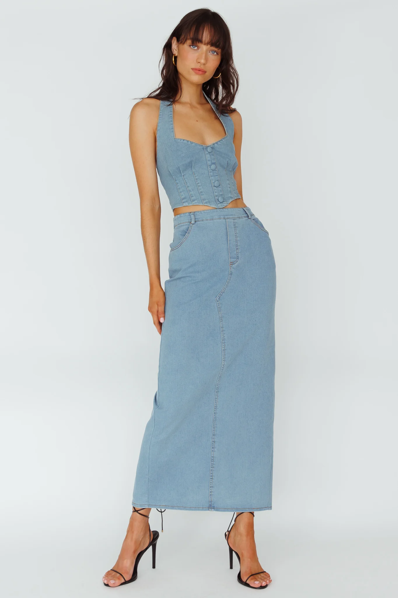 Zurich Pocket Maxi Skirt Denim Blue - Sonourner