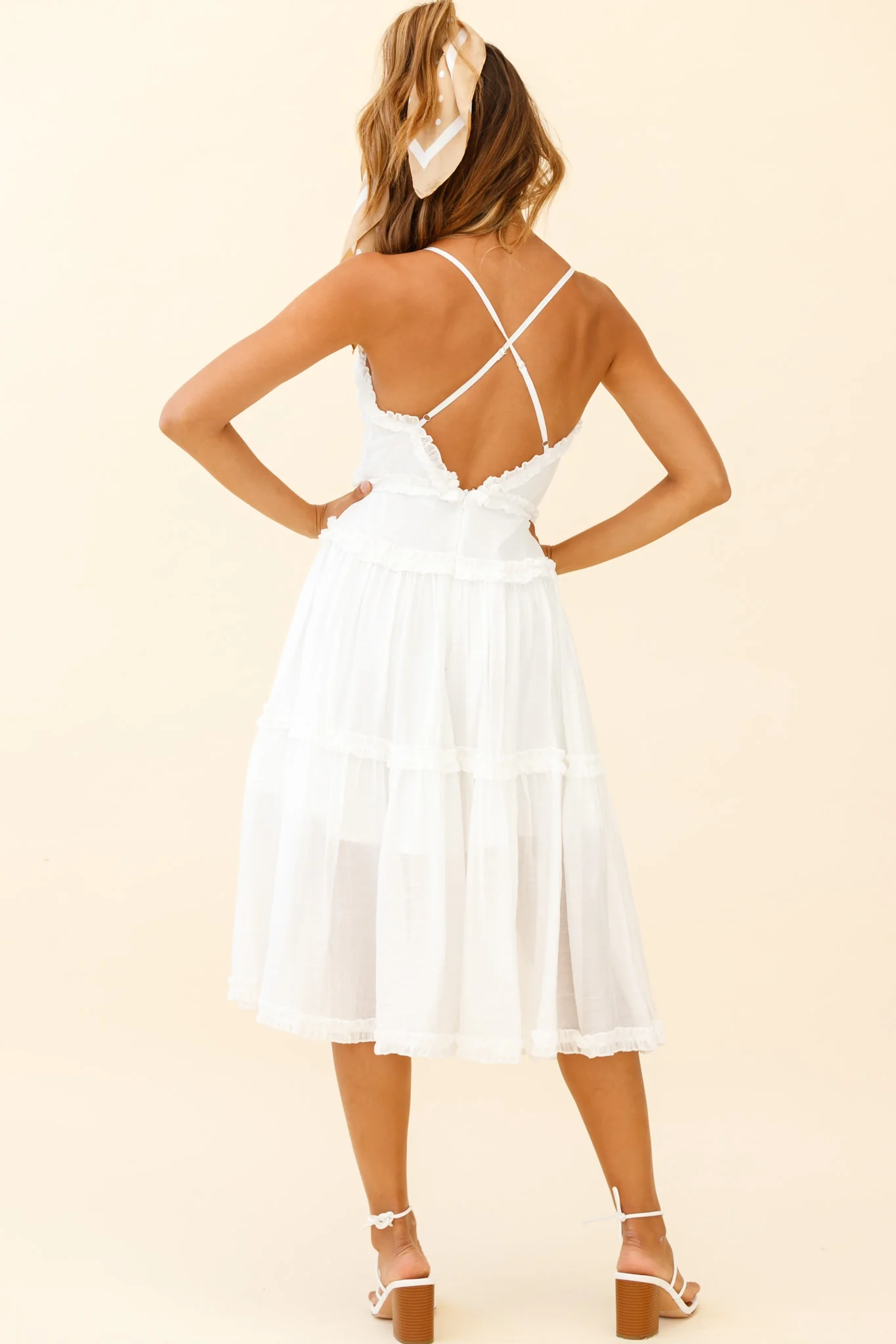 Laney Low Back Cami Strap Midi Dress White - Sonourner