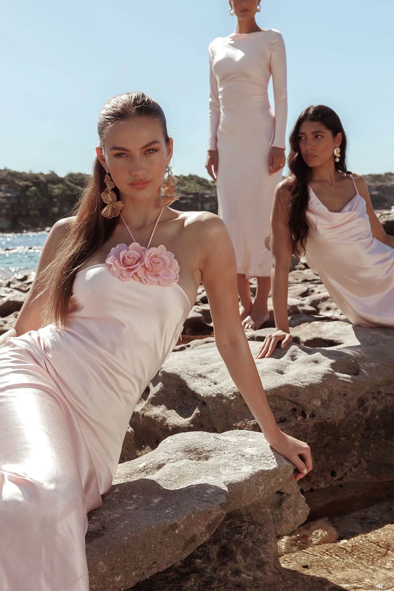 High Roller Flower Decoration Halter Dress Baby Pink - Sonourner