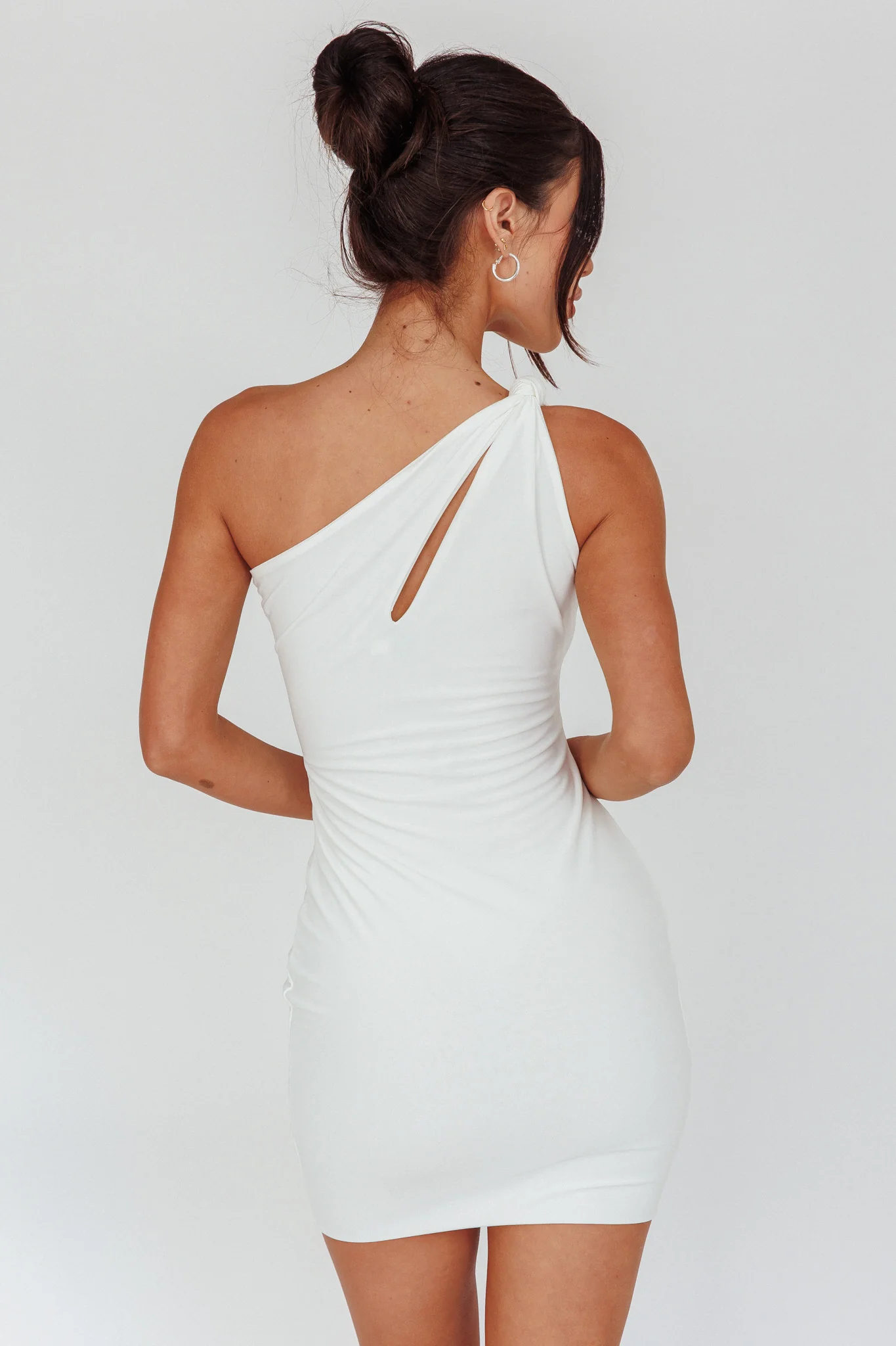 Malaga One-Shoulder Keyhole Mini Dress Off White - Sonourner